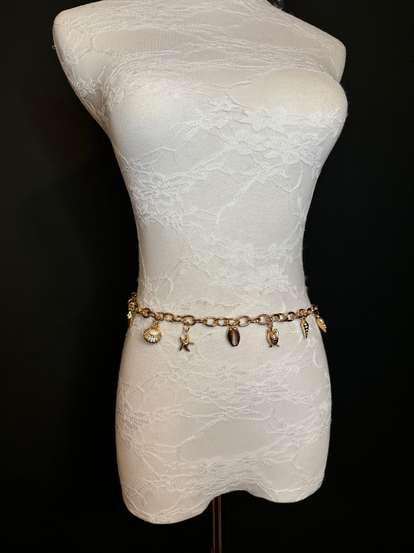 X-long Belt, Starfish, Beads, High Quality Belt, Chain Belt, Fashion Belt, Silver, Gold, Sizes 18”-60”, FAN Design, Gift, Beach, Resort