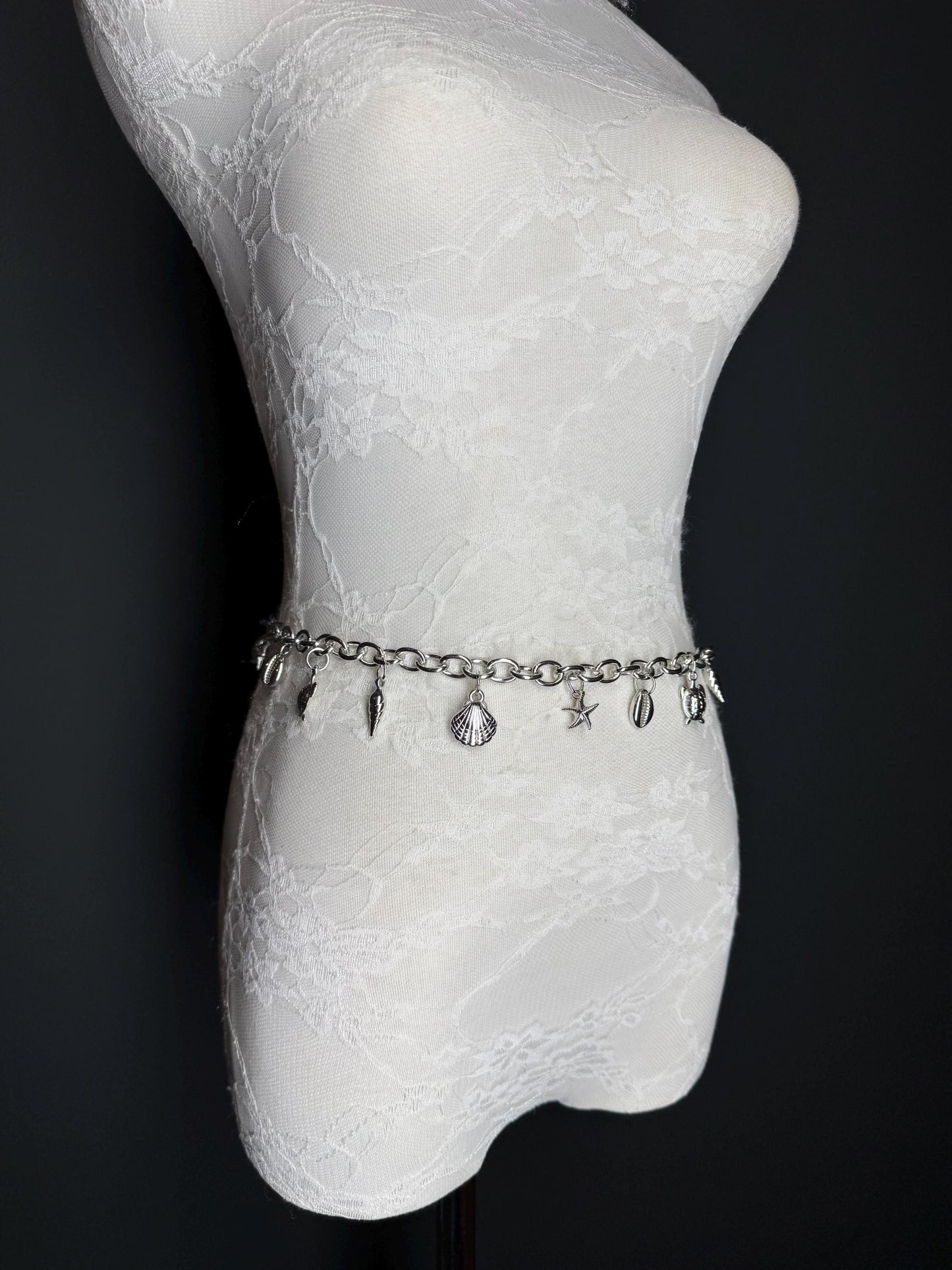 X-long Belt, Starfish, Beads, High Quality Belt, Chain Belt, Fashion Belt, Silver, Gold, Sizes 18”-60”, FAN Design, Gift, Beach, Resort