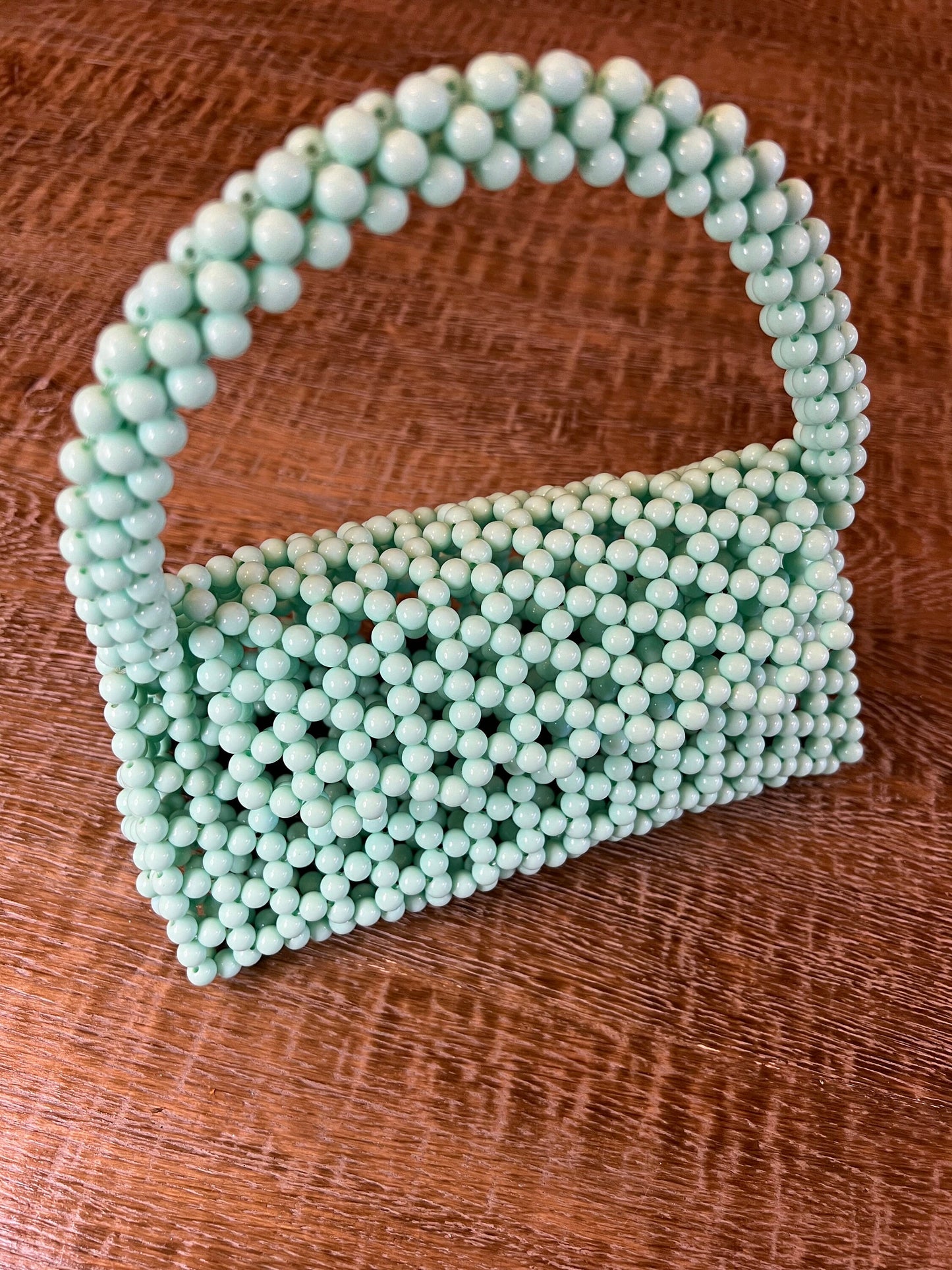 Handmade Beaded Handbag, Ivory Pearl, Mint Green, Fashion Accessory