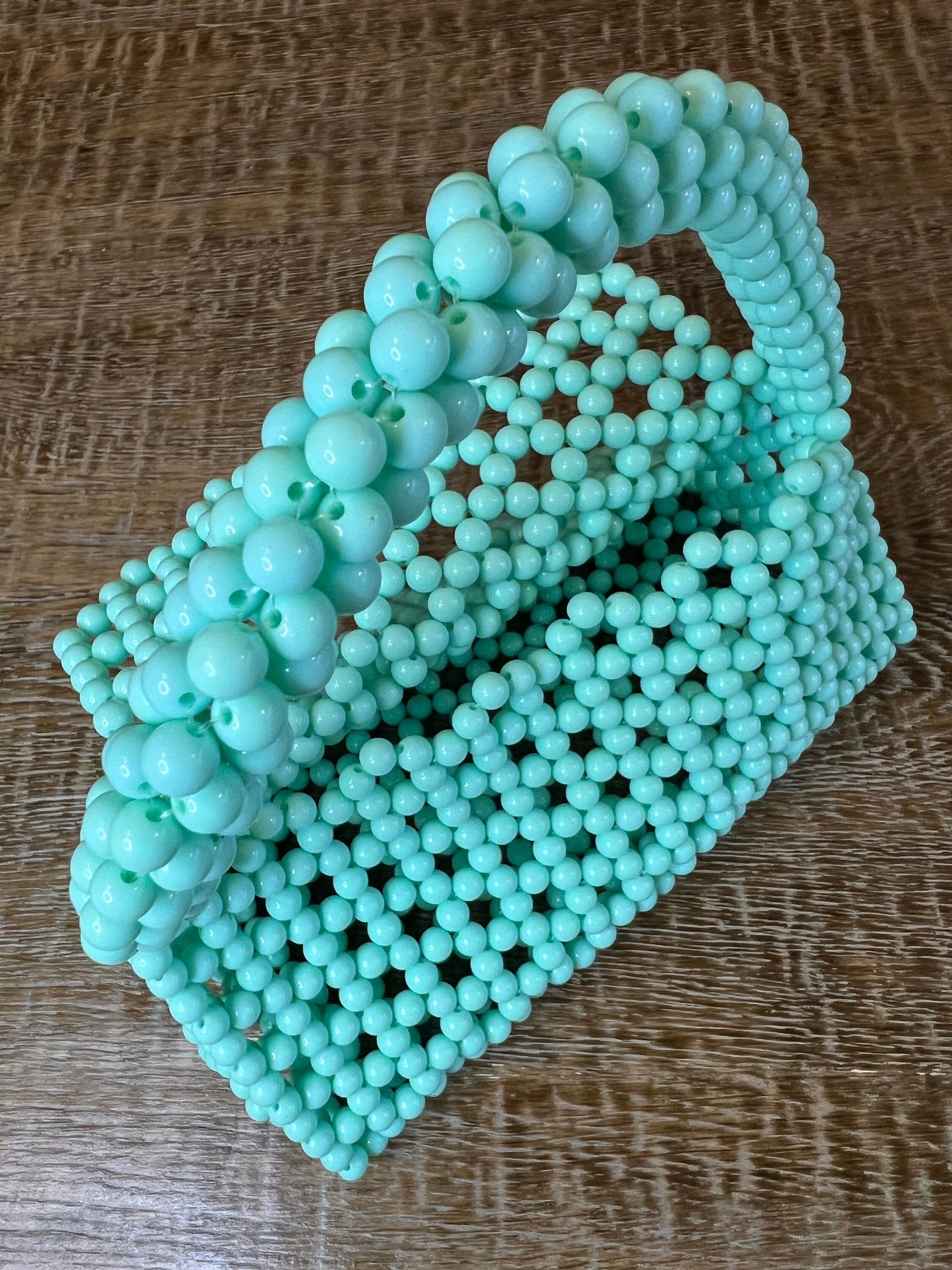 Handmade Beaded Handbag, Ivory Pearl, Mint Green, Fashion Accessory