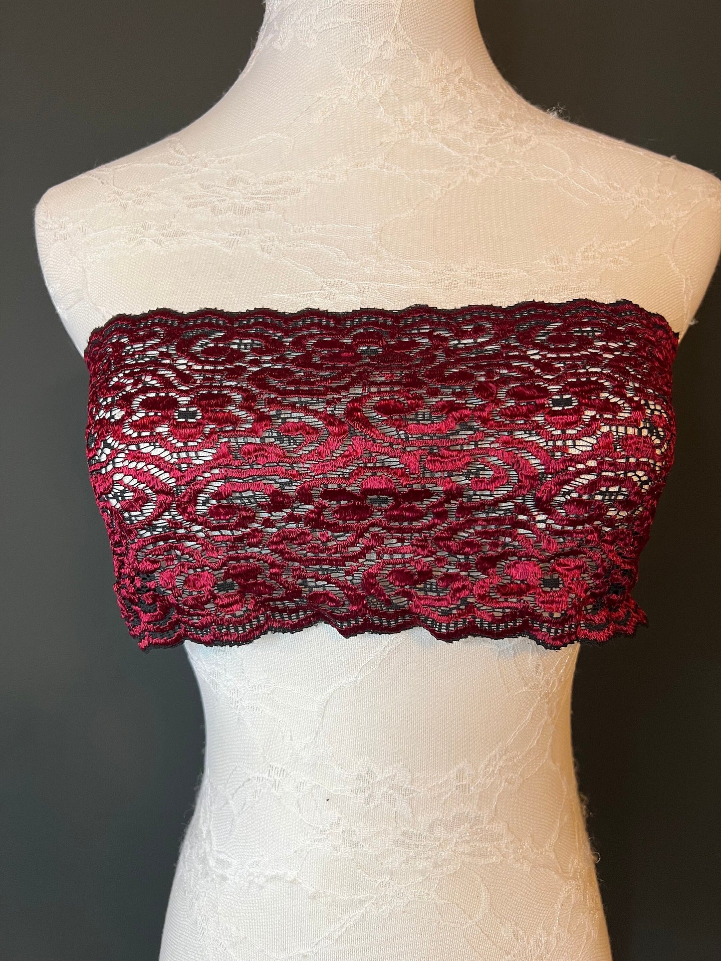 Red Stretch Lace Trim, 5.5" Wide, Lingerie Border