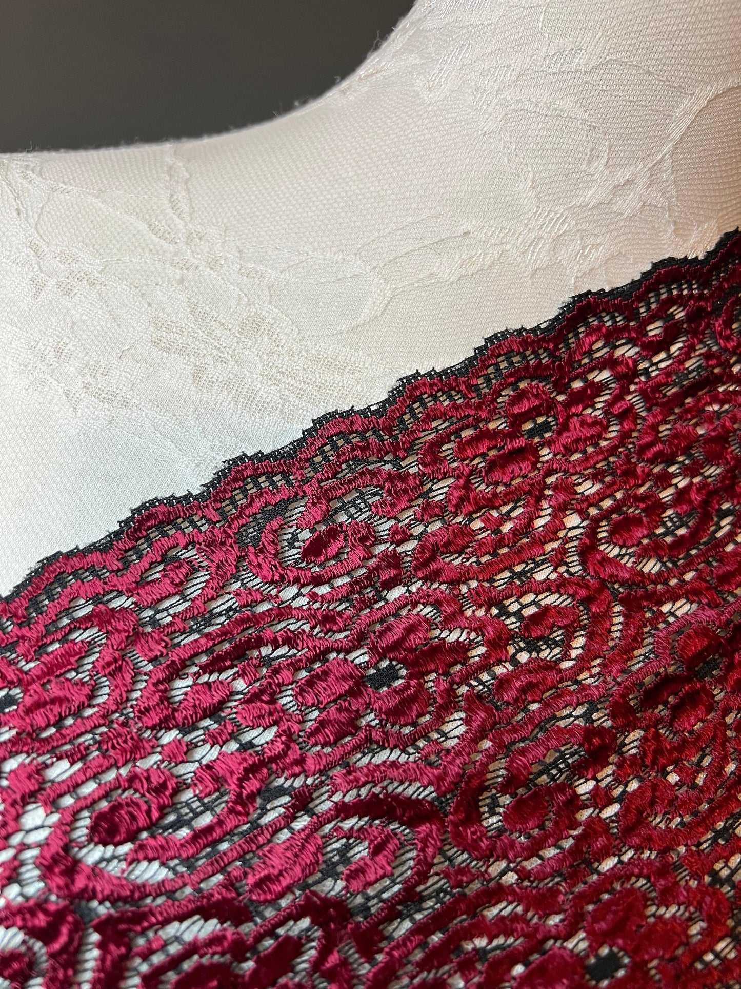 Red Stretch Lace Trim, 5.5" Wide, Lingerie Border