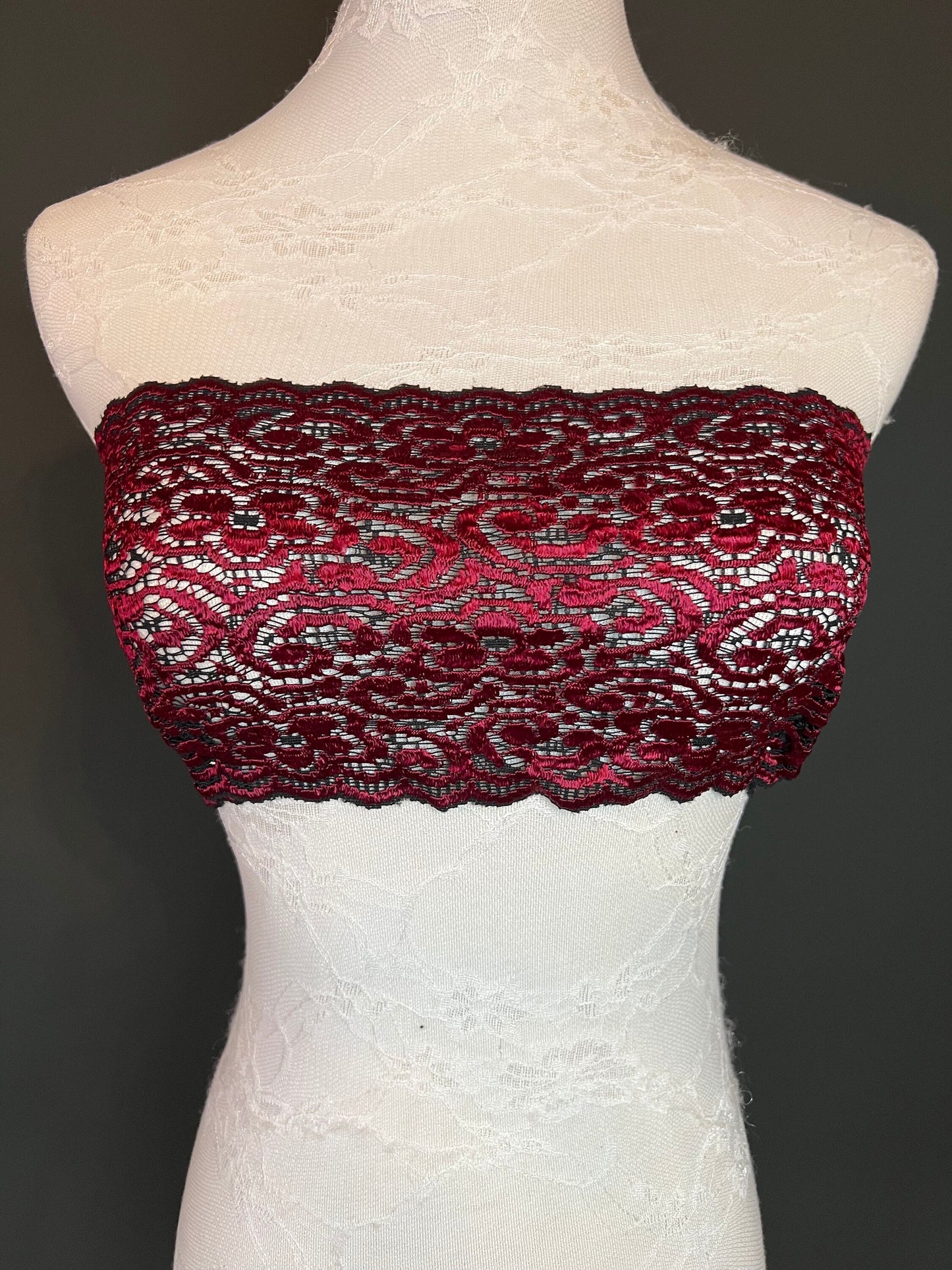 Red Stretch Lace Trim, 5.5" Wide, Lingerie Border