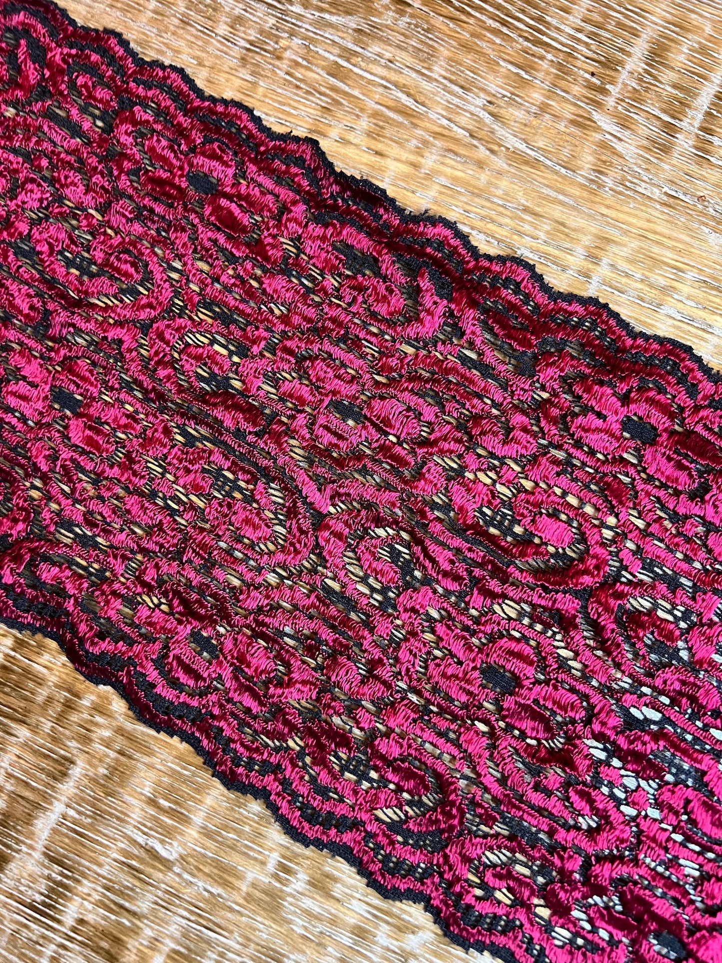 Red Stretch Lace Trim, 5.5" Wide, Lingerie Border