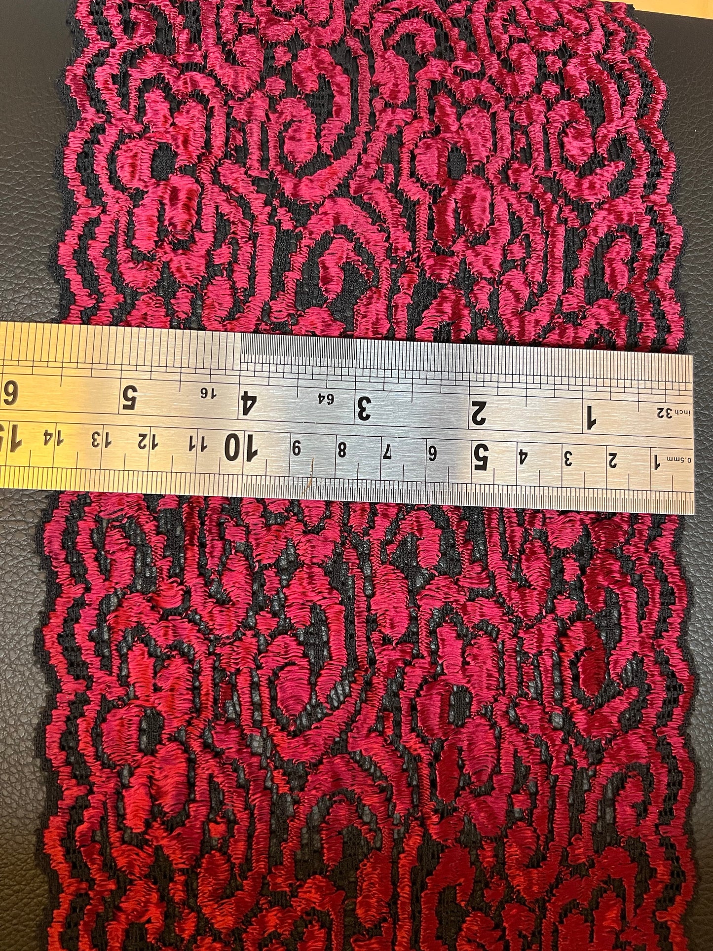 Red Stretch Lace Trim, 5.5" Wide, Lingerie Border