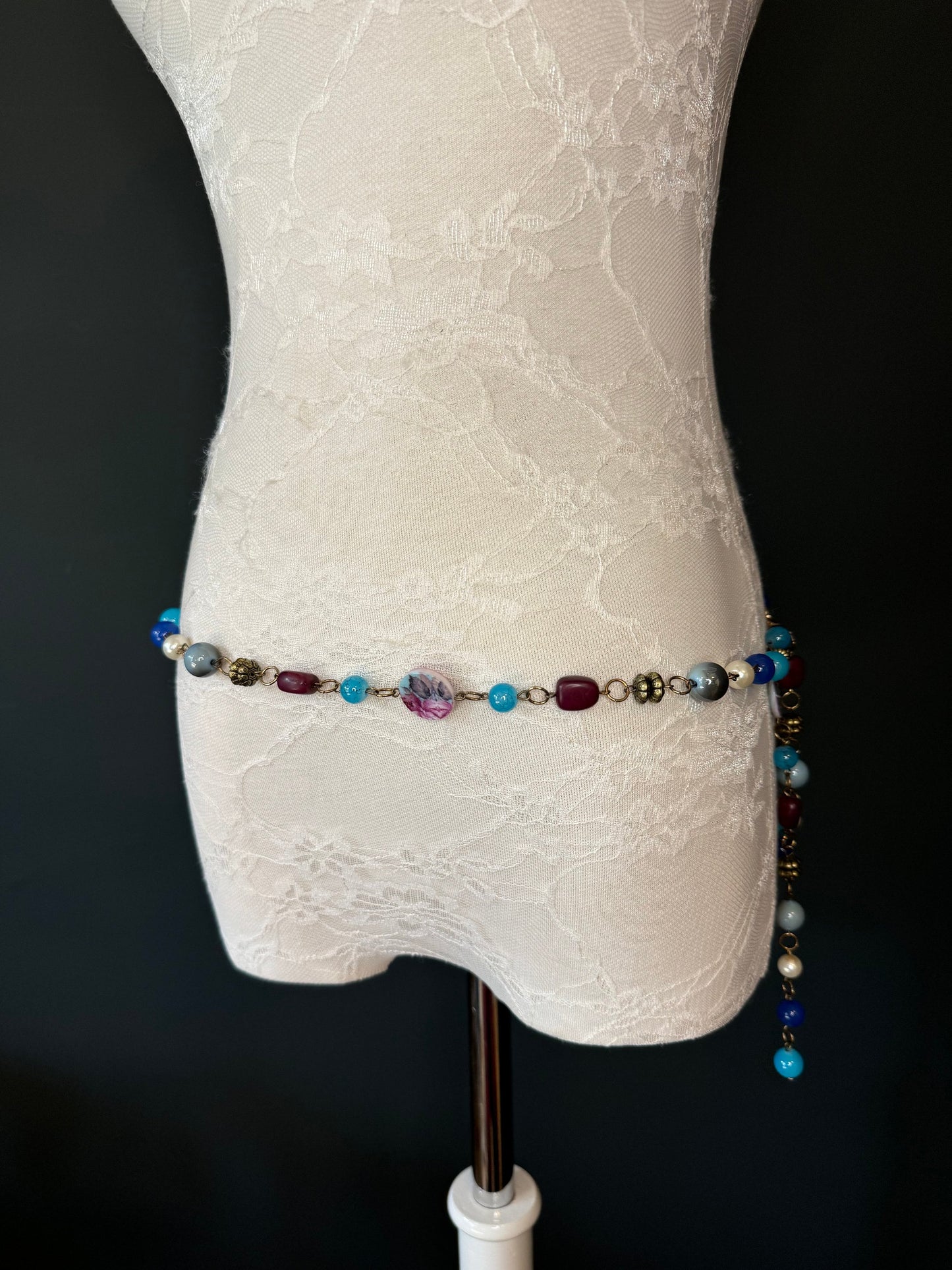 X-long Belt, Beaded Chain Belt, Multi colour Beads, FAN Design Belt, Handmade, Fashion Belt, Accessory, Swimwear, Teen, Plus Sizes, 18”-70”
