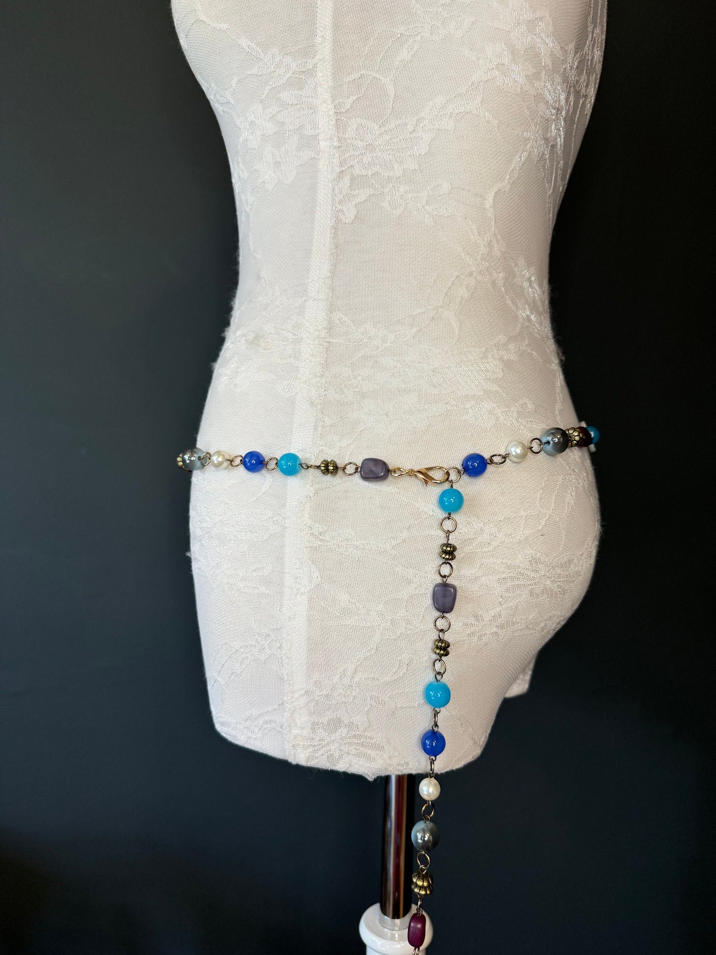 X-long Belt, Beaded Chain Belt, Multi colour Beads, FAN Design Belt, Handmade, Fashion Belt, Accessory, Swimwear, Teen, Plus Sizes, 18”-70”