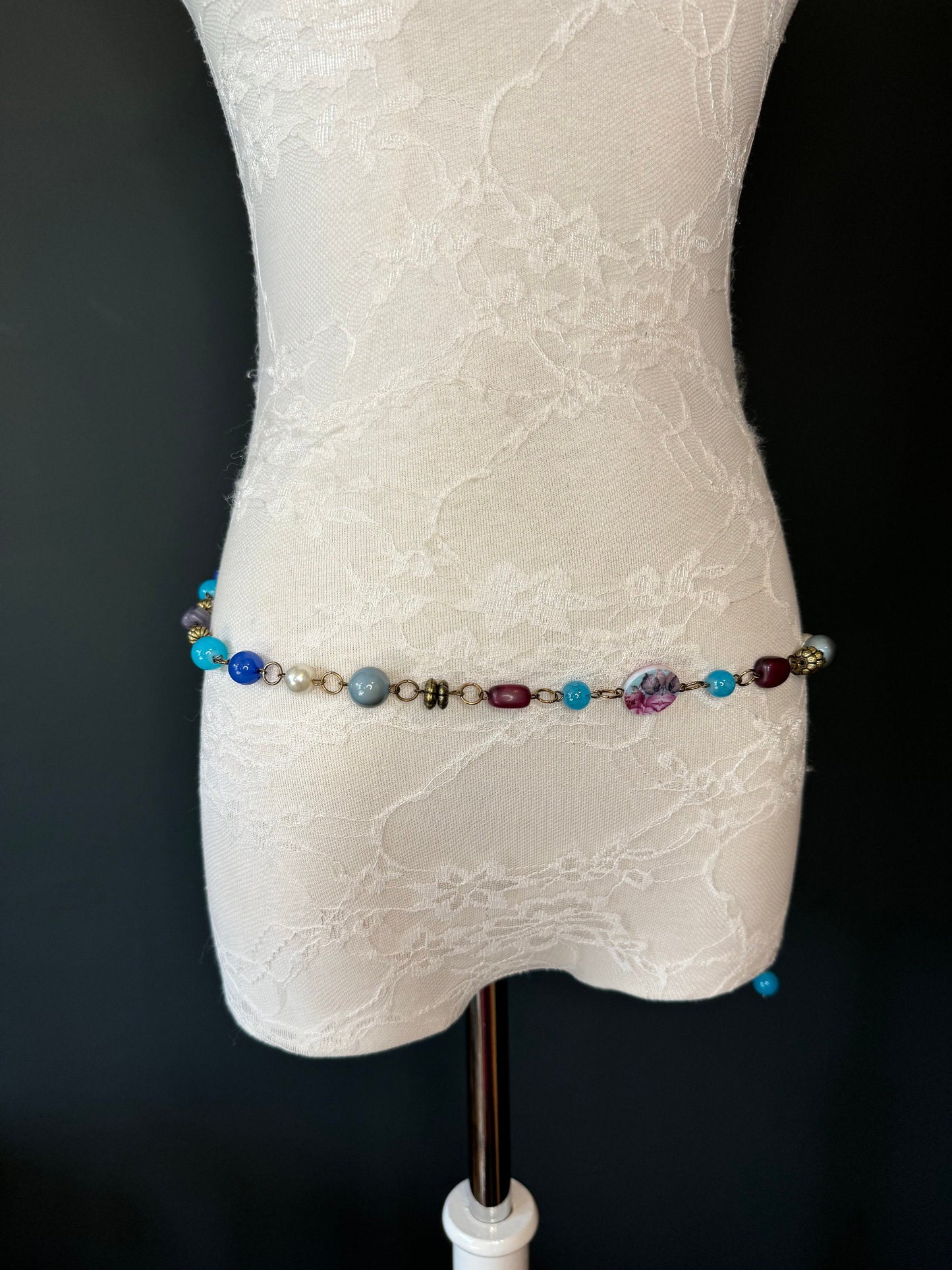 X-long Belt, Beaded Chain Belt, Multi colour Beads, FAN Design Belt, Handmade, Fashion Belt, Accessory, Swimwear, Teen, Plus Sizes, 18”-70”