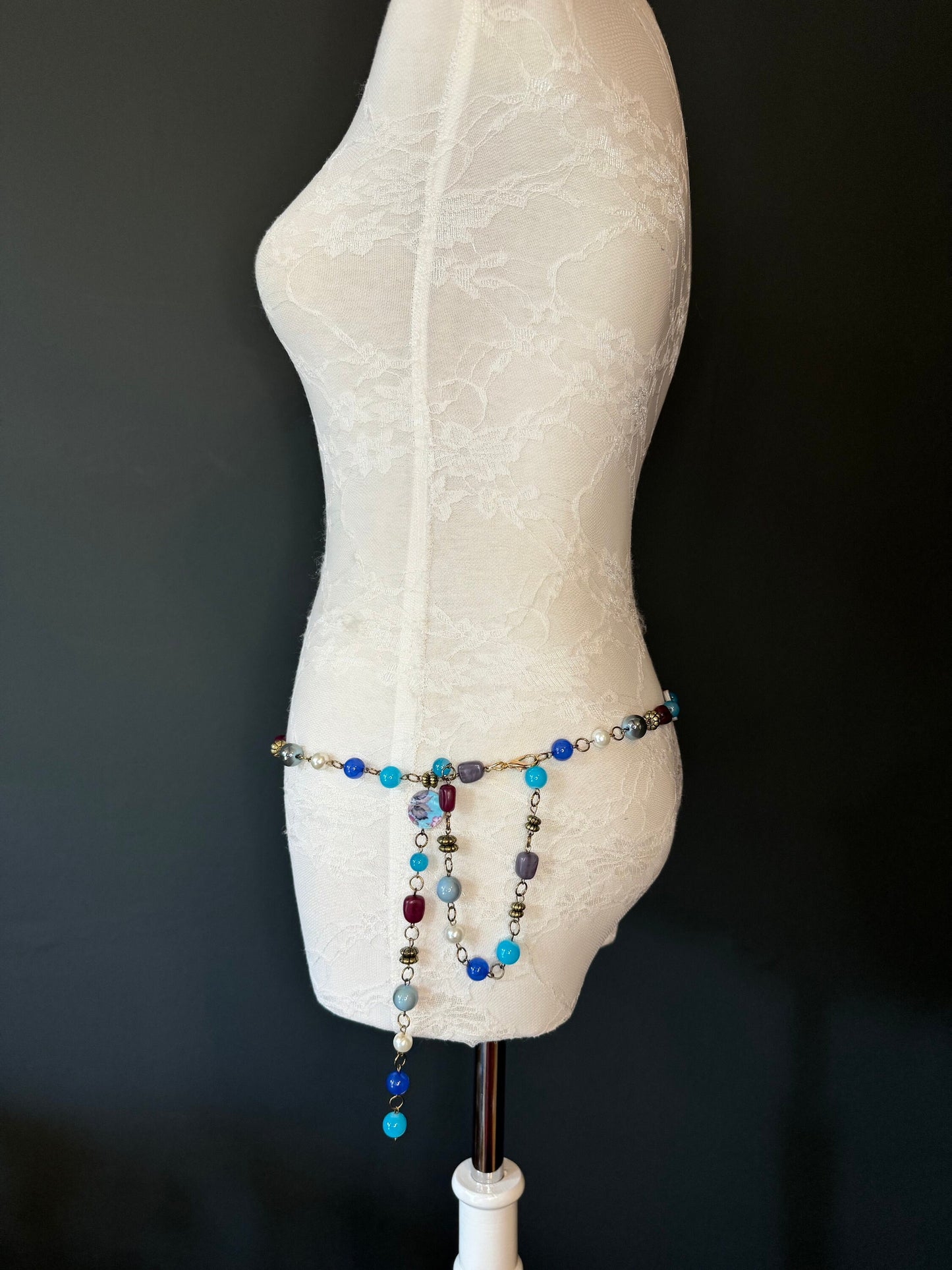 X-long Belt, Beaded Chain Belt, Multi colour Beads, FAN Design Belt, Handmade, Fashion Belt, Accessory, Swimwear, Teen, Plus Sizes, 18”-70”