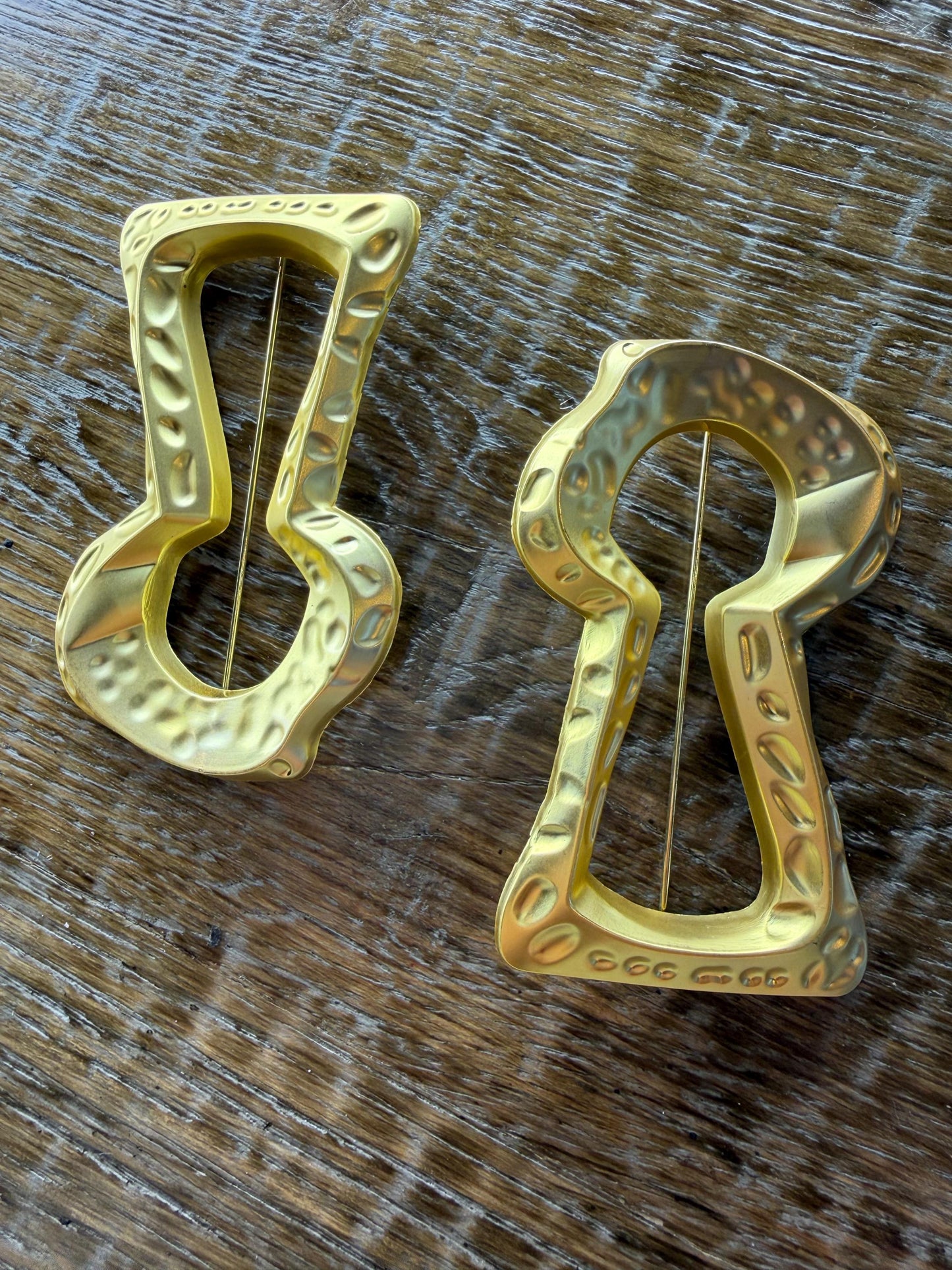 Large Gold Metal Keyhole Brooch, Statement Jewelry