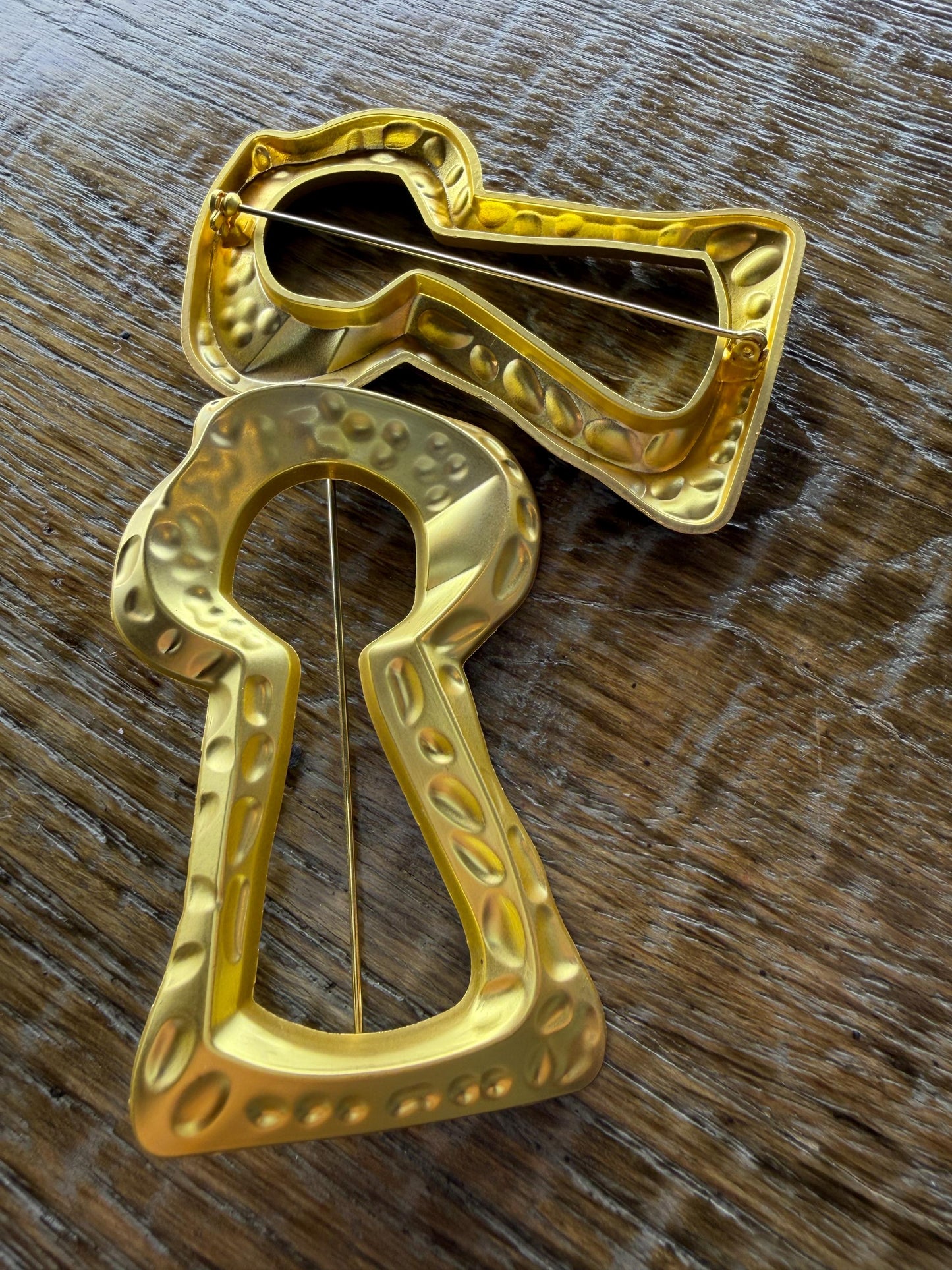 Large Gold Metal Keyhole Brooch, Statement Jewelry