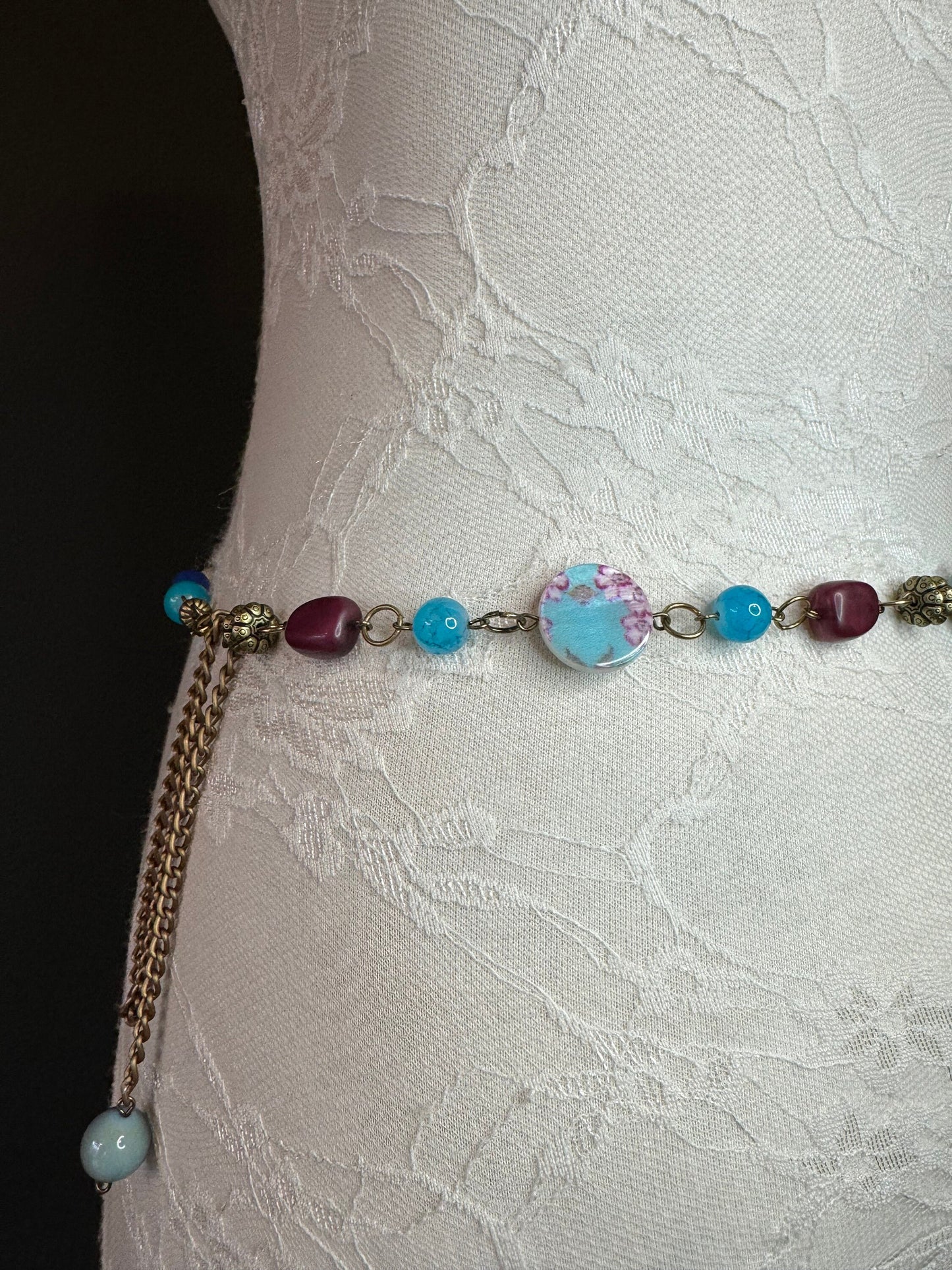 X-long Belt, Beaded Chain Belt, Multi colour Beads, FAN Design Belt, Handmade, Fashion Belt, Accessory, Swimwear, Teen, Plus Sizes, 18”-70”
