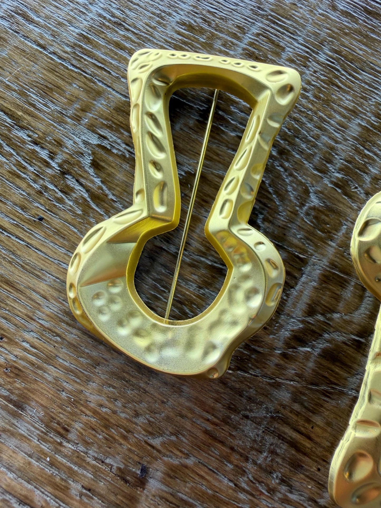 Large Gold Metal Keyhole Brooch, Statement Jewelry