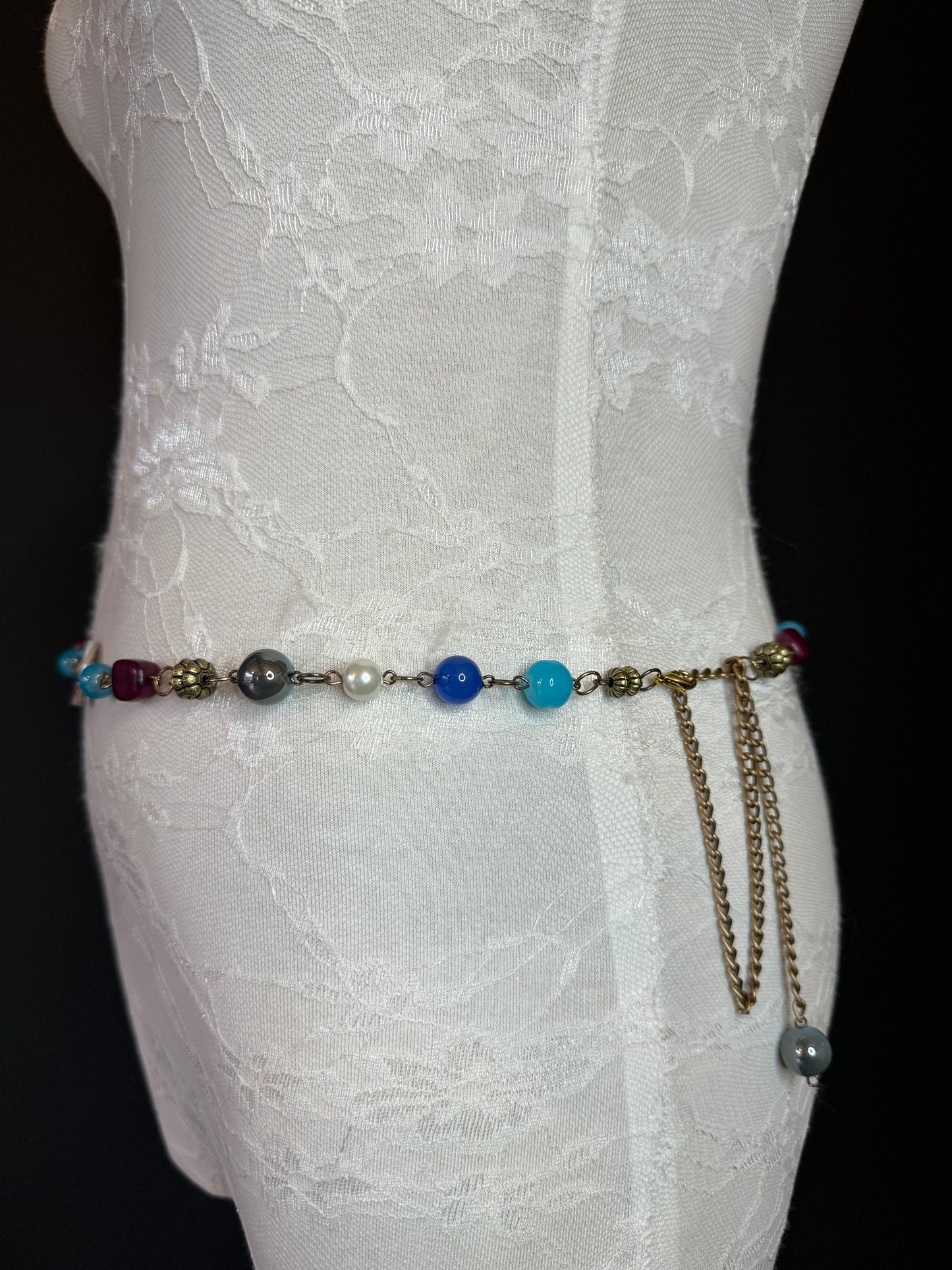 X-long Belt, Beaded Chain Belt, Multi colour Beads, FAN Design Belt, Handmade, Fashion Belt, Accessory, Swimwear, Teen, Plus Sizes, 18”-70”