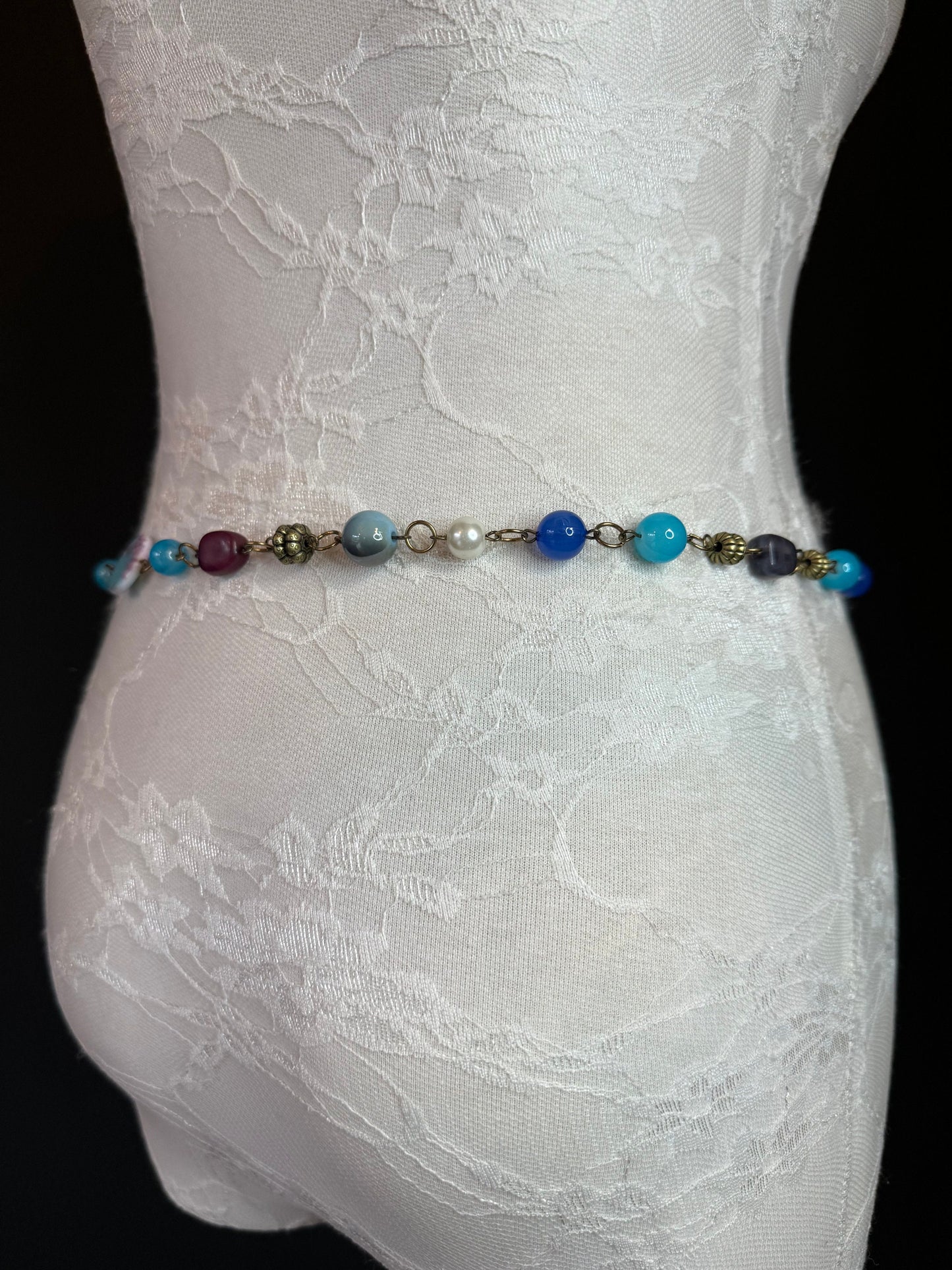 X-long Belt, Beaded Chain Belt, Multi colour Beads, FAN Design Belt, Handmade, Fashion Belt, Accessory, Swimwear, Teen, Plus Sizes, 18”-70”