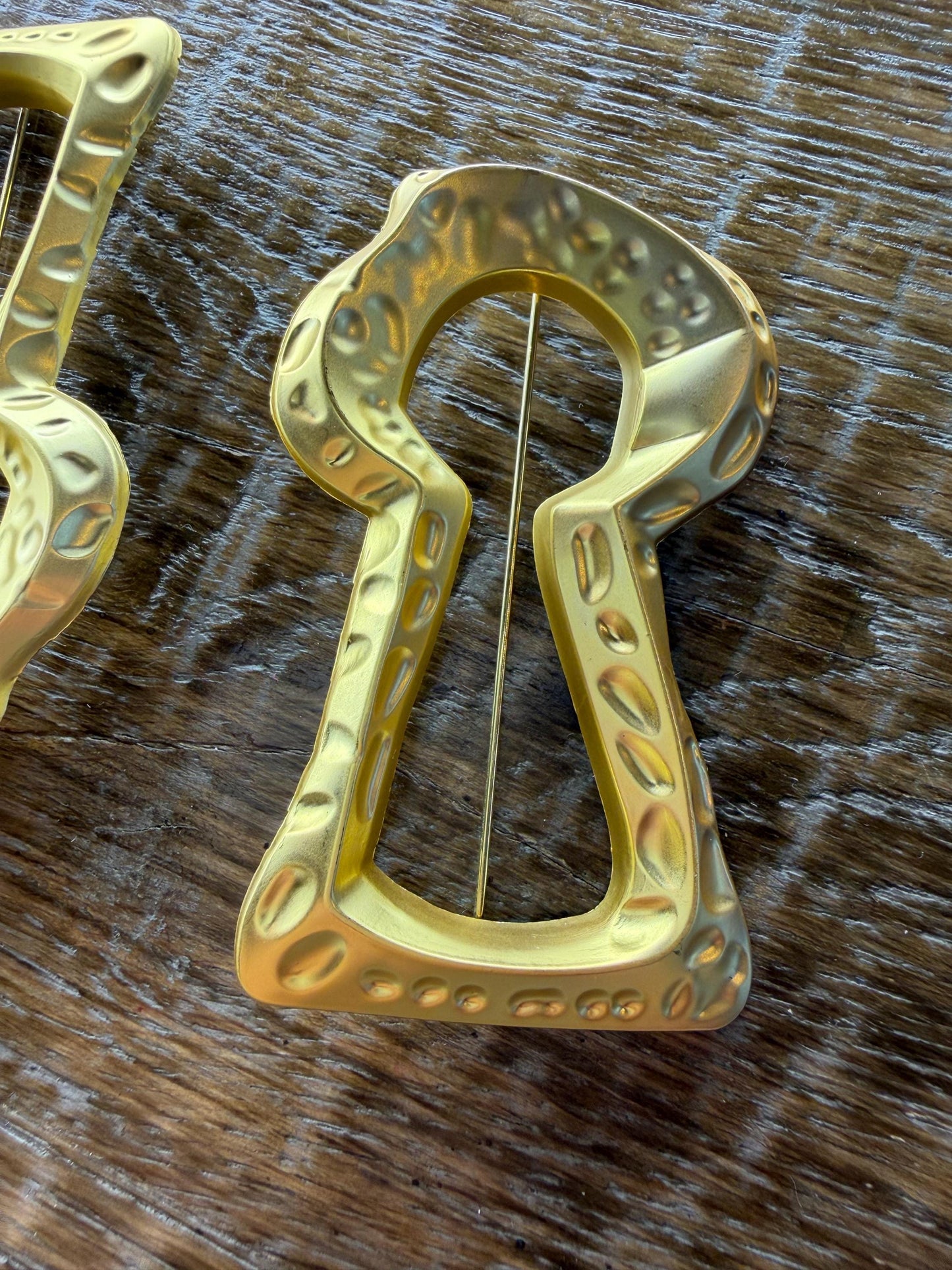 Large Gold Metal Keyhole Brooch, Statement Jewelry