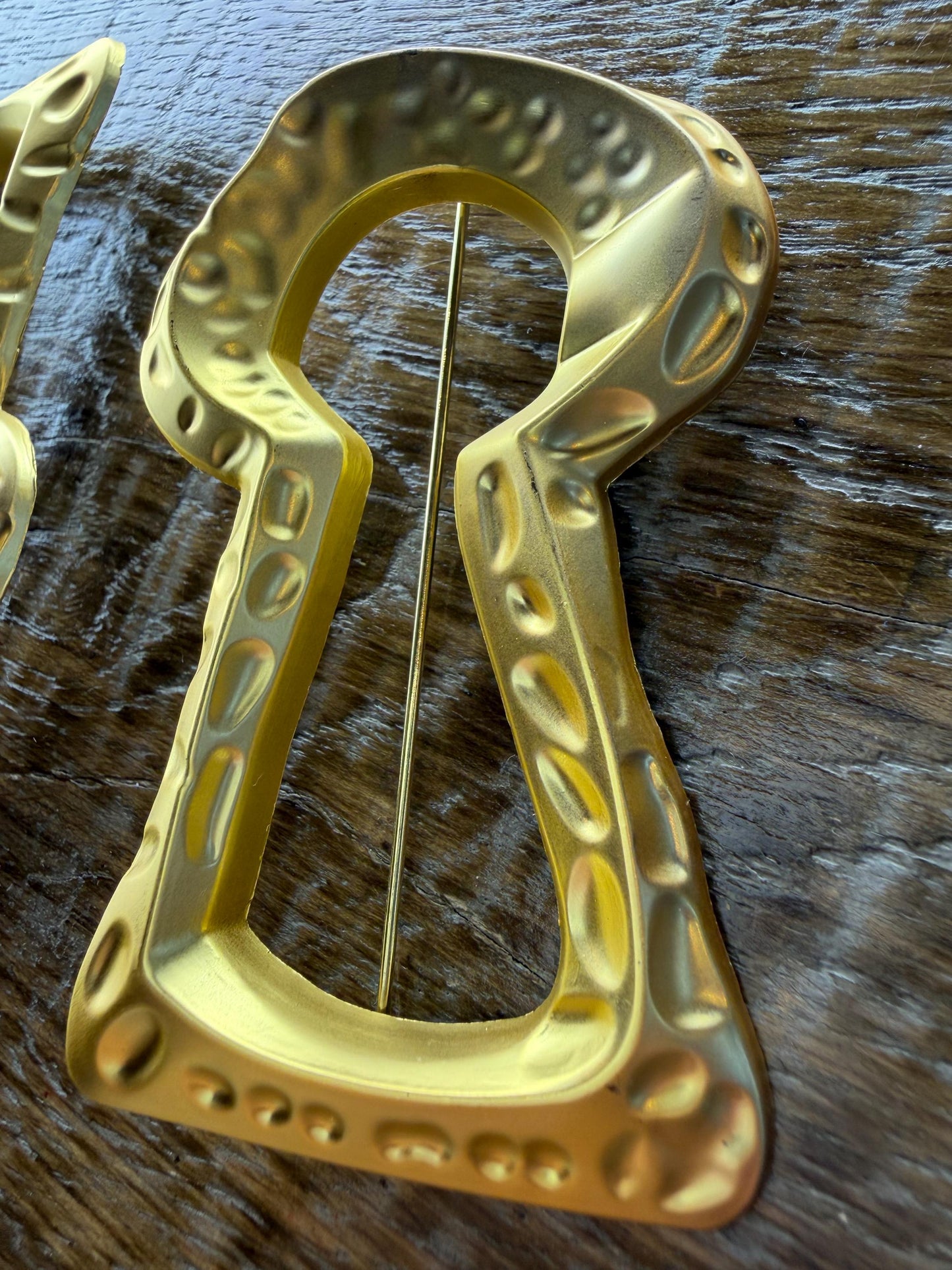 Large Gold Metal Keyhole Brooch, Statement Jewelry