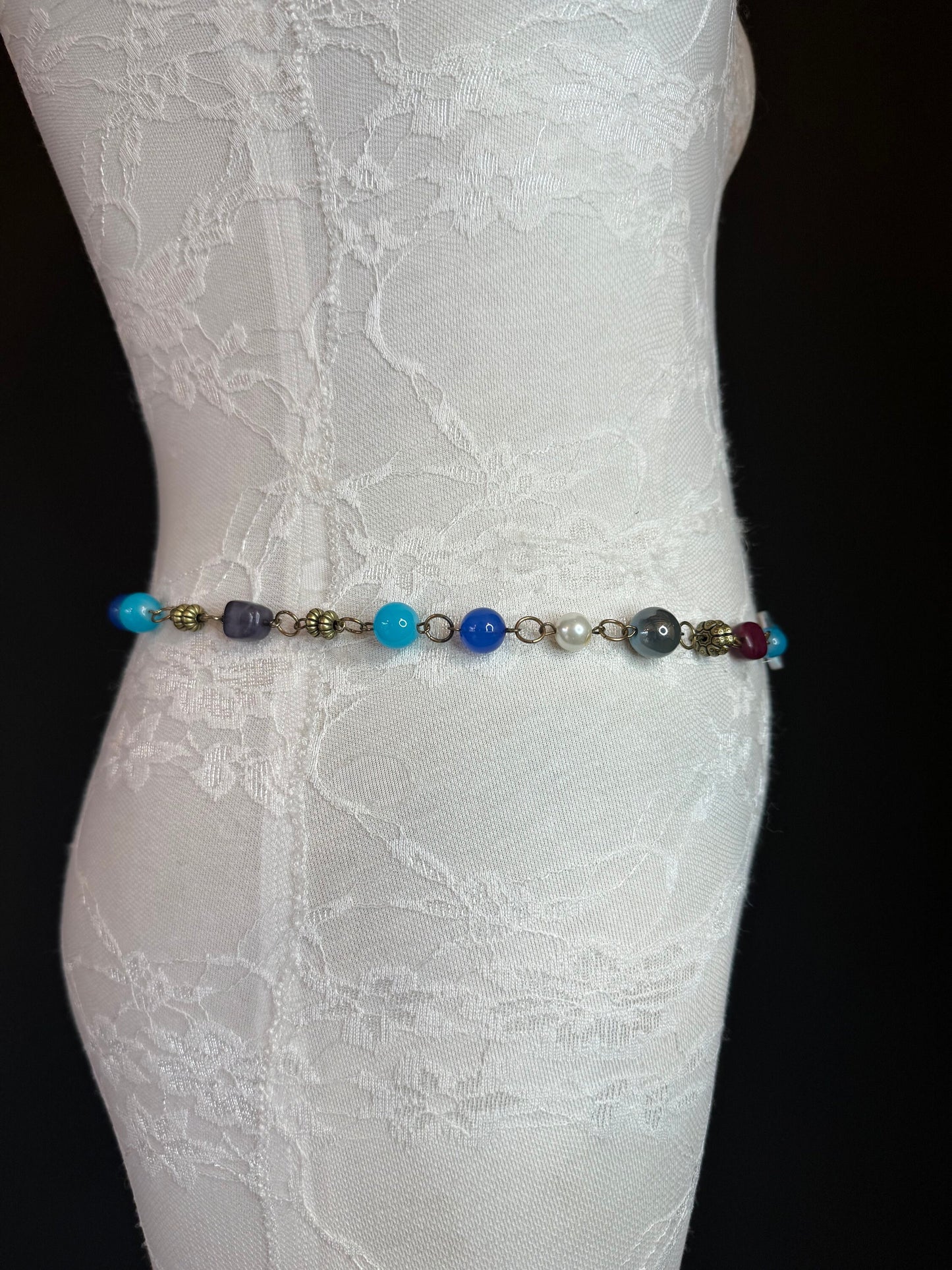X-long Belt, Beaded Chain Belt, Multi colour Beads, FAN Design Belt, Handmade, Fashion Belt, Accessory, Swimwear, Teen, Plus Sizes, 18”-70”