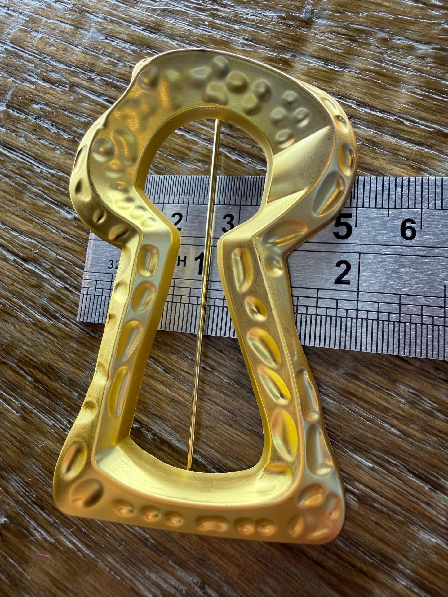 Large Gold Metal Keyhole Brooch, Statement Jewelry