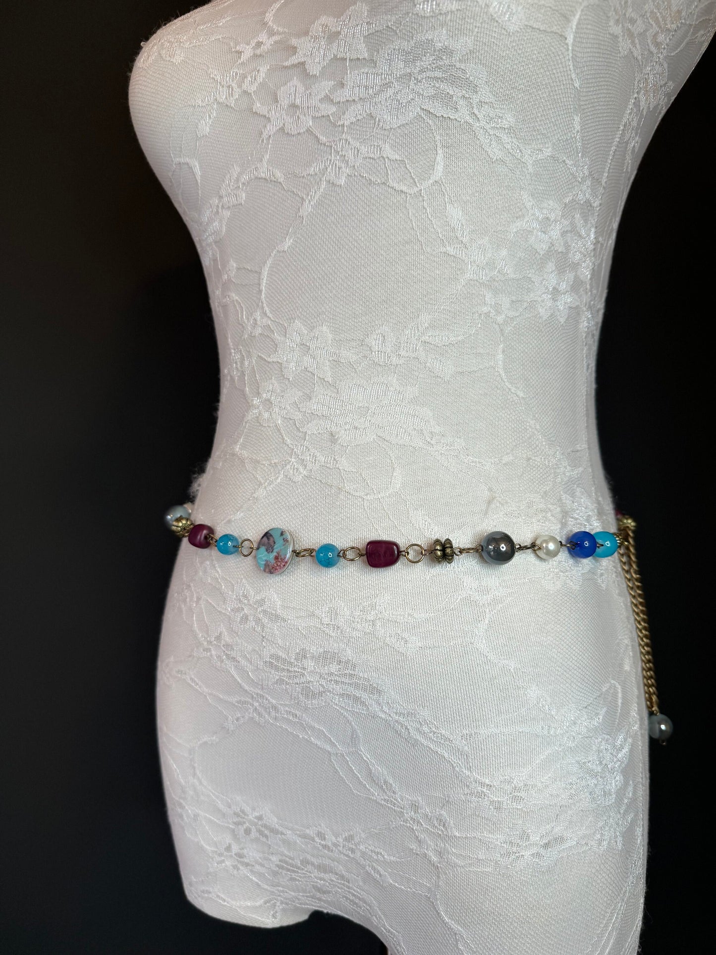 X-long Belt, Beaded Chain Belt, Multi colour Beads, FAN Design Belt, Handmade, Fashion Belt, Accessory, Swimwear, Teen, Plus Sizes, 18”-70”