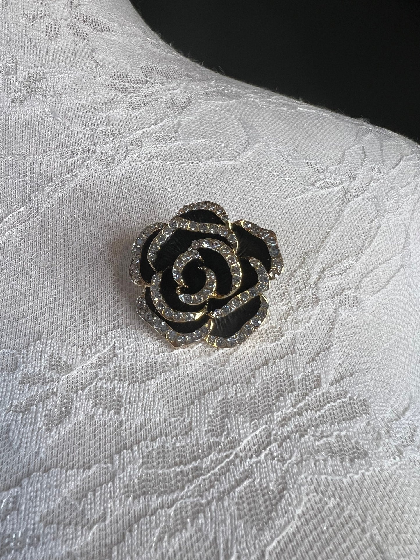 Rhinestone Rose Brooch, Diamanté Brooches, Diamanté Brooch, Black, Jewel Brooch, Gift, Quality Brooch, 3.5cm, Pin on Brooch,1.5” Size Brooch