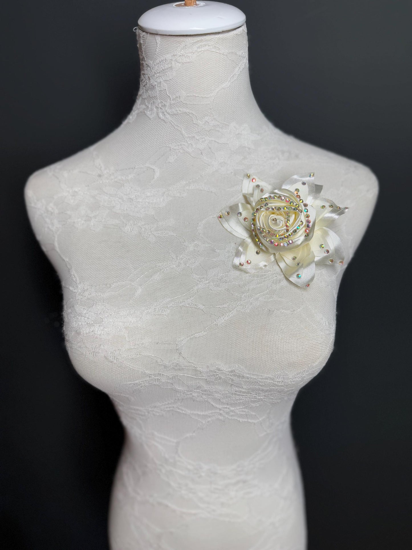 Large Corsage Flower, Cream, Red, Luxurious, 4” Wide, 3D Large Pin on Corsage, Bridal, Clothing, Fashion, Accessory, Fashion, FAN Design