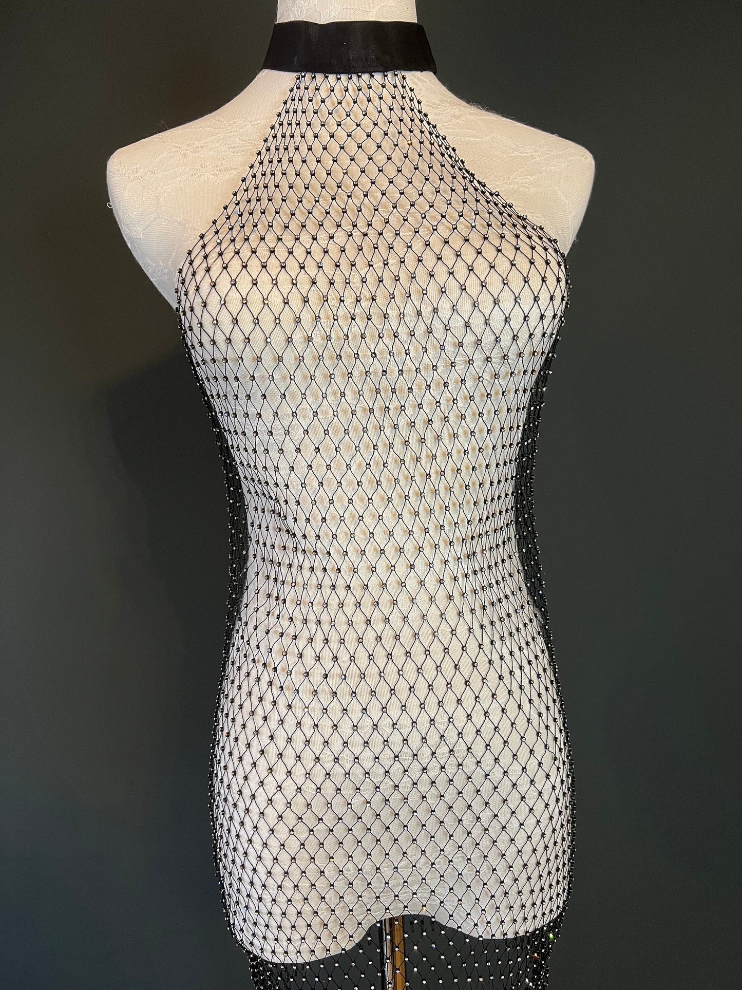 Rhinestone Fishnet Beach Cover Up, Halter Top, Handmade