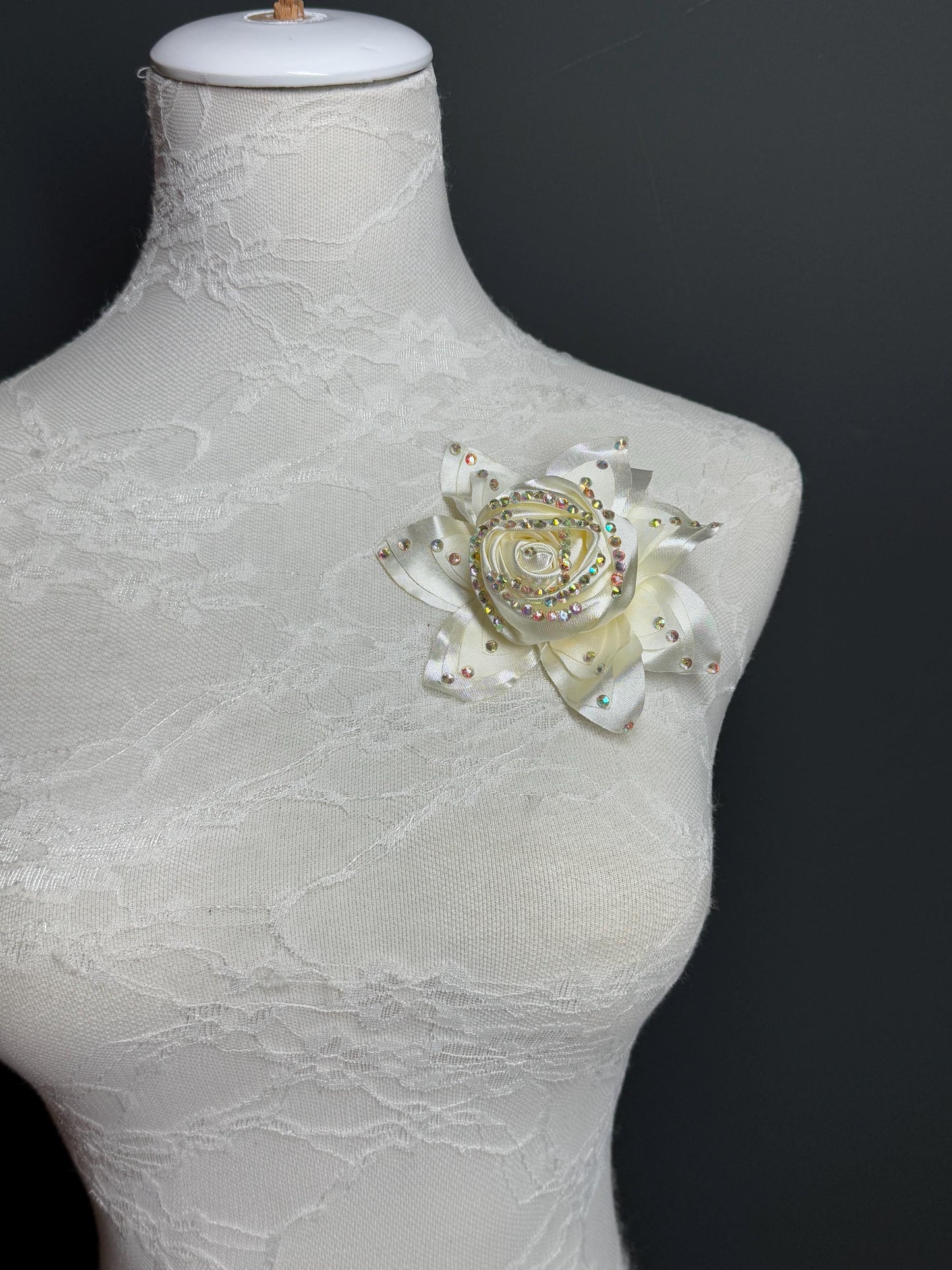 Large Corsage Flower, Cream, Red, Luxurious, 4” Wide, 3D Large Pin on Corsage, Bridal, Clothing, Fashion, Accessory, Fashion, FAN Design