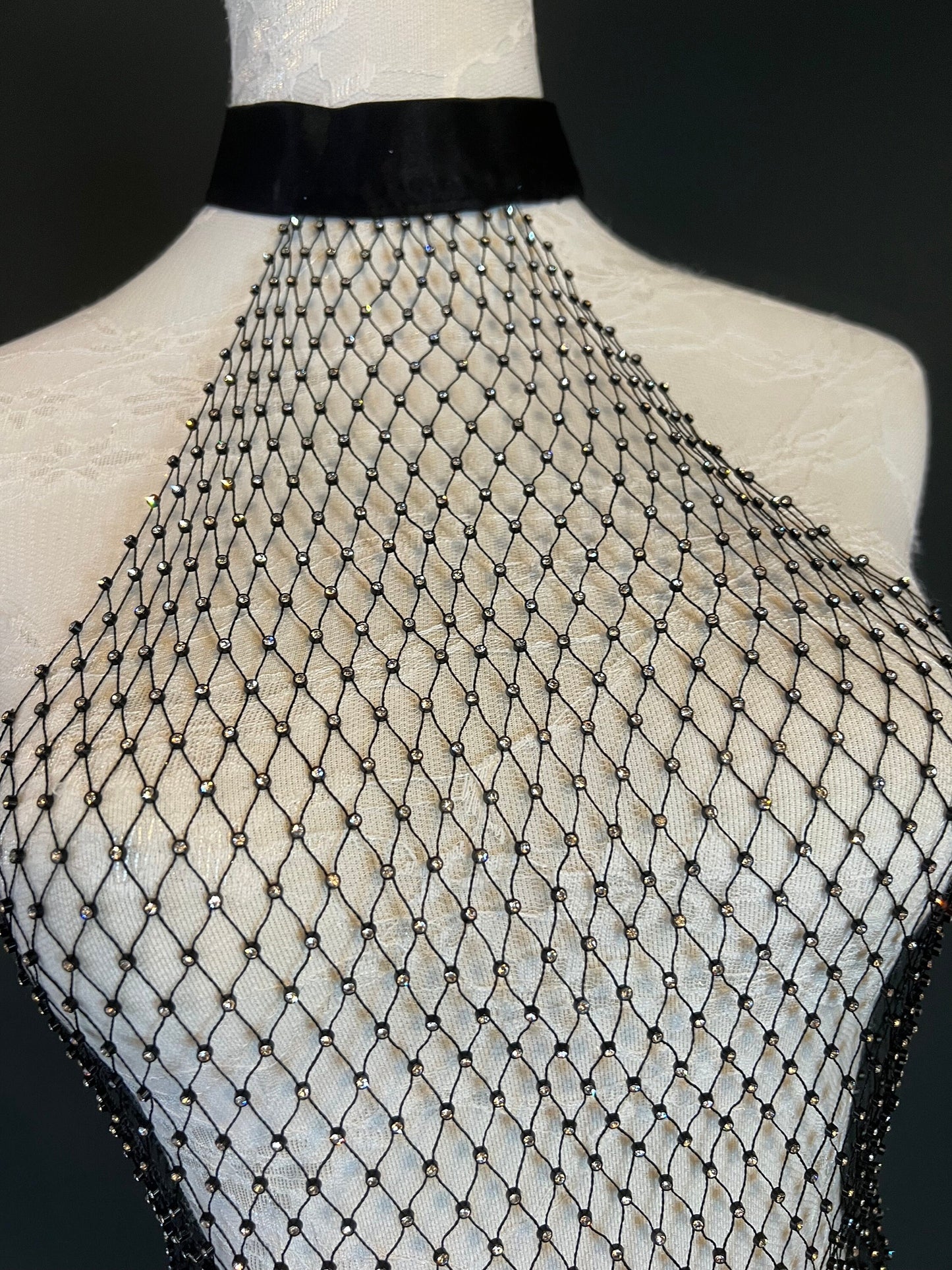 Rhinestone Fishnet Beach Cover Up, Halter Top, Handmade