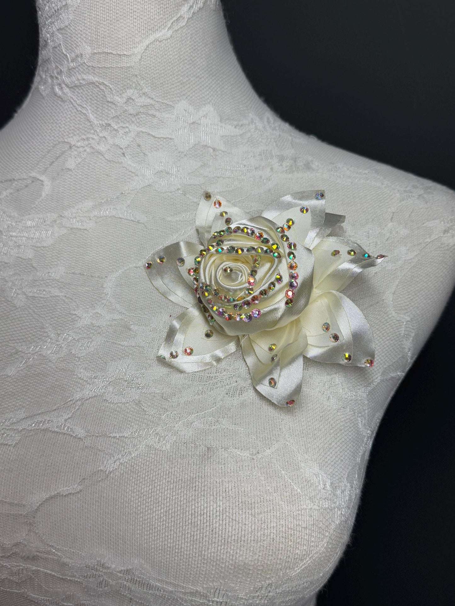 Large Corsage Flower, Cream, Red, Luxurious, 4” Wide, 3D Large Pin on Corsage, Bridal, Clothing, Fashion, Accessory, Fashion, FAN Design