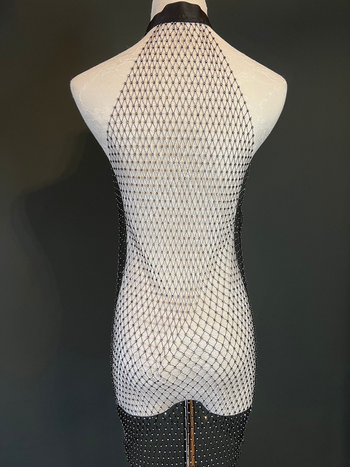Rhinestone Fishnet Beach Cover Up, Halter Top, Handmade