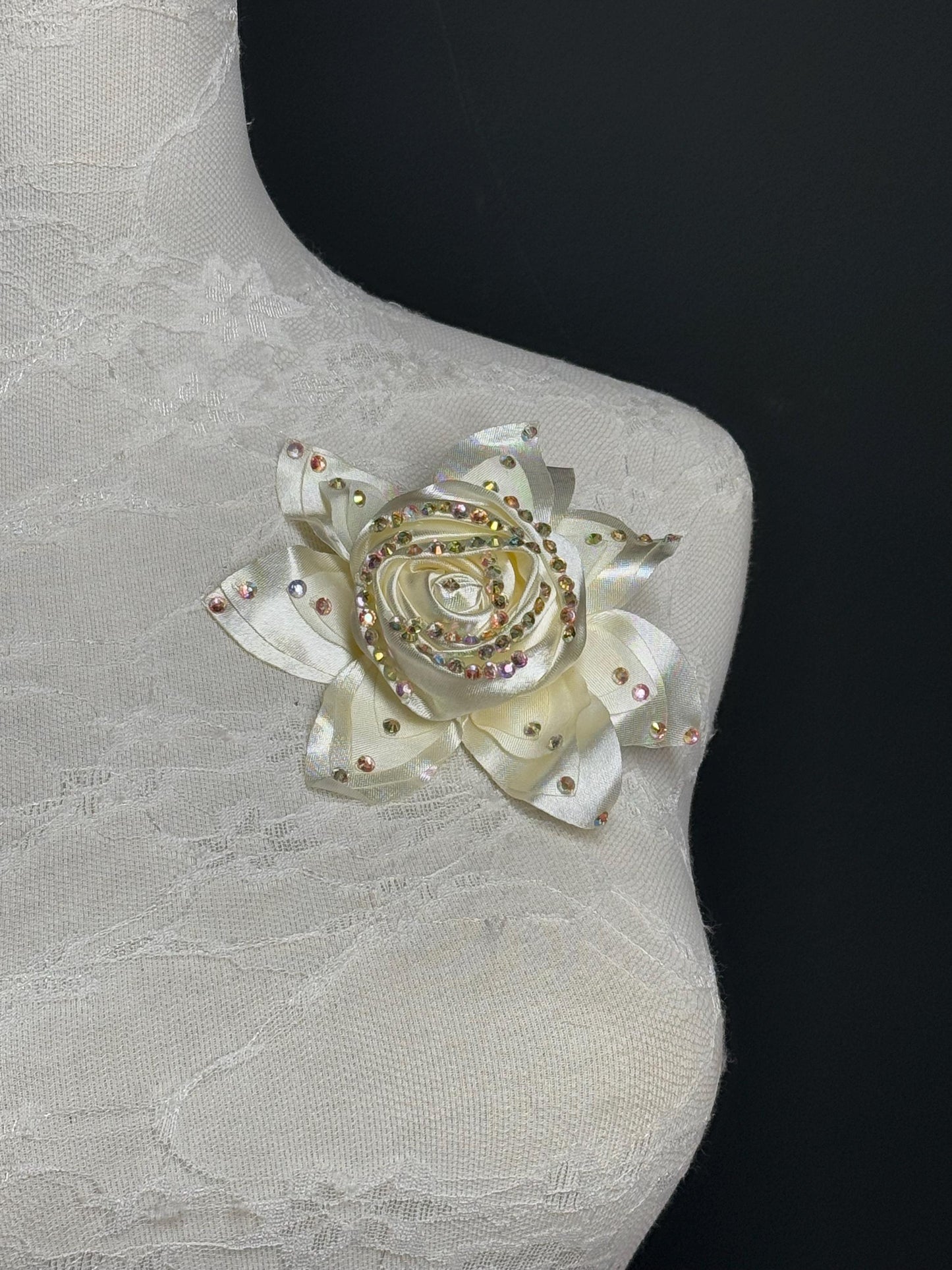 Large Corsage Flower, Cream, Red, Luxurious, 4” Wide, 3D Large Pin on Corsage, Bridal, Clothing, Fashion, Accessory, Fashion, FAN Design