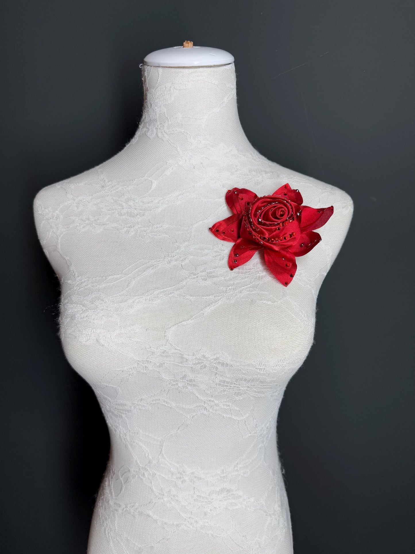 Large Corsage Flower, Cream, Red, Luxurious, 4” Wide, 3D Large Pin on Corsage, Bridal, Clothing, Fashion, Accessory, Fashion, FAN Design
