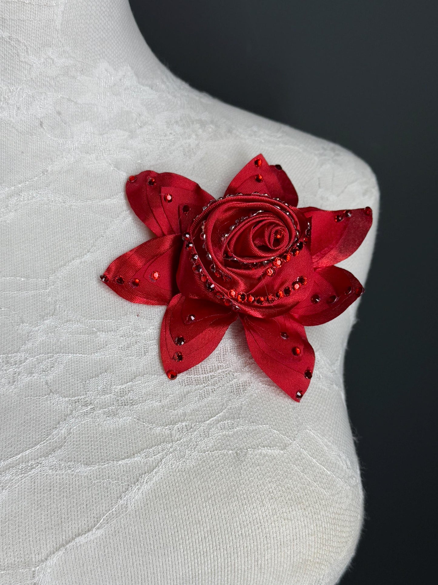 Large Corsage Flower, Cream, Red, Luxurious, 4” Wide, 3D Large Pin on Corsage, Bridal, Clothing, Fashion, Accessory, Fashion, FAN Design