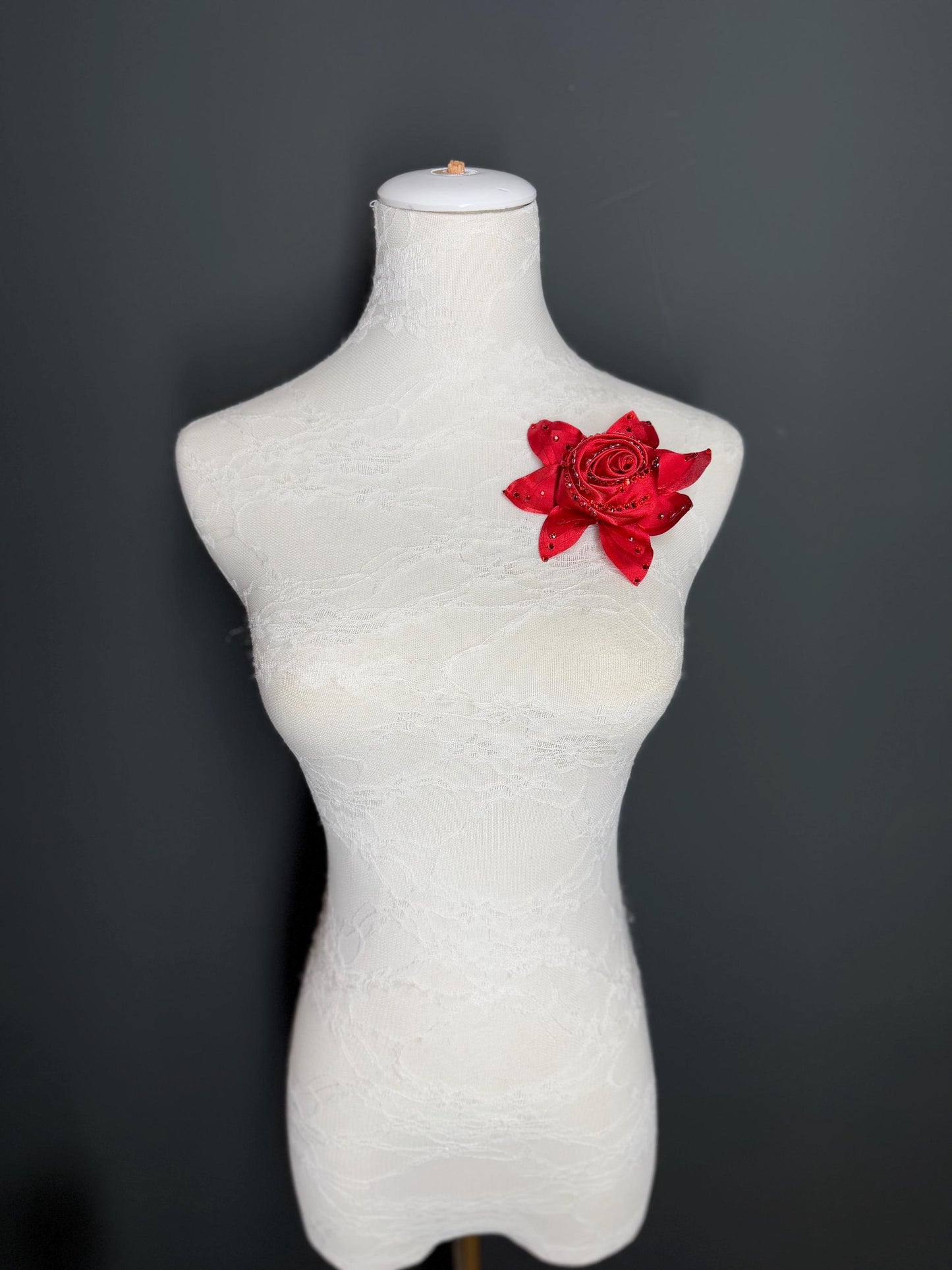 Large Corsage Flower, Cream, Red, Luxurious, 4” Wide, 3D Large Pin on Corsage, Bridal, Clothing, Fashion, Accessory, Fashion, FAN Design