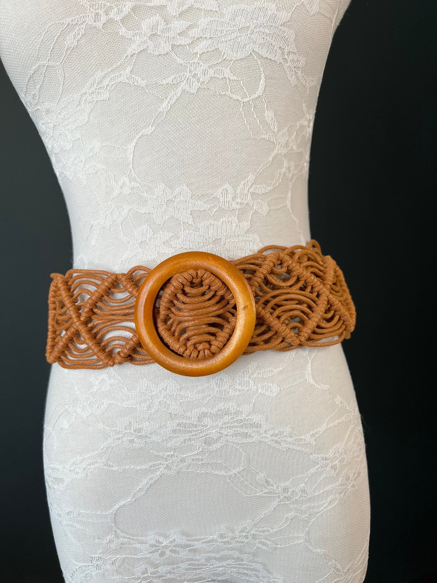 Tan Wax Cord Belt, Wood Buckle, Fits UK 8-16