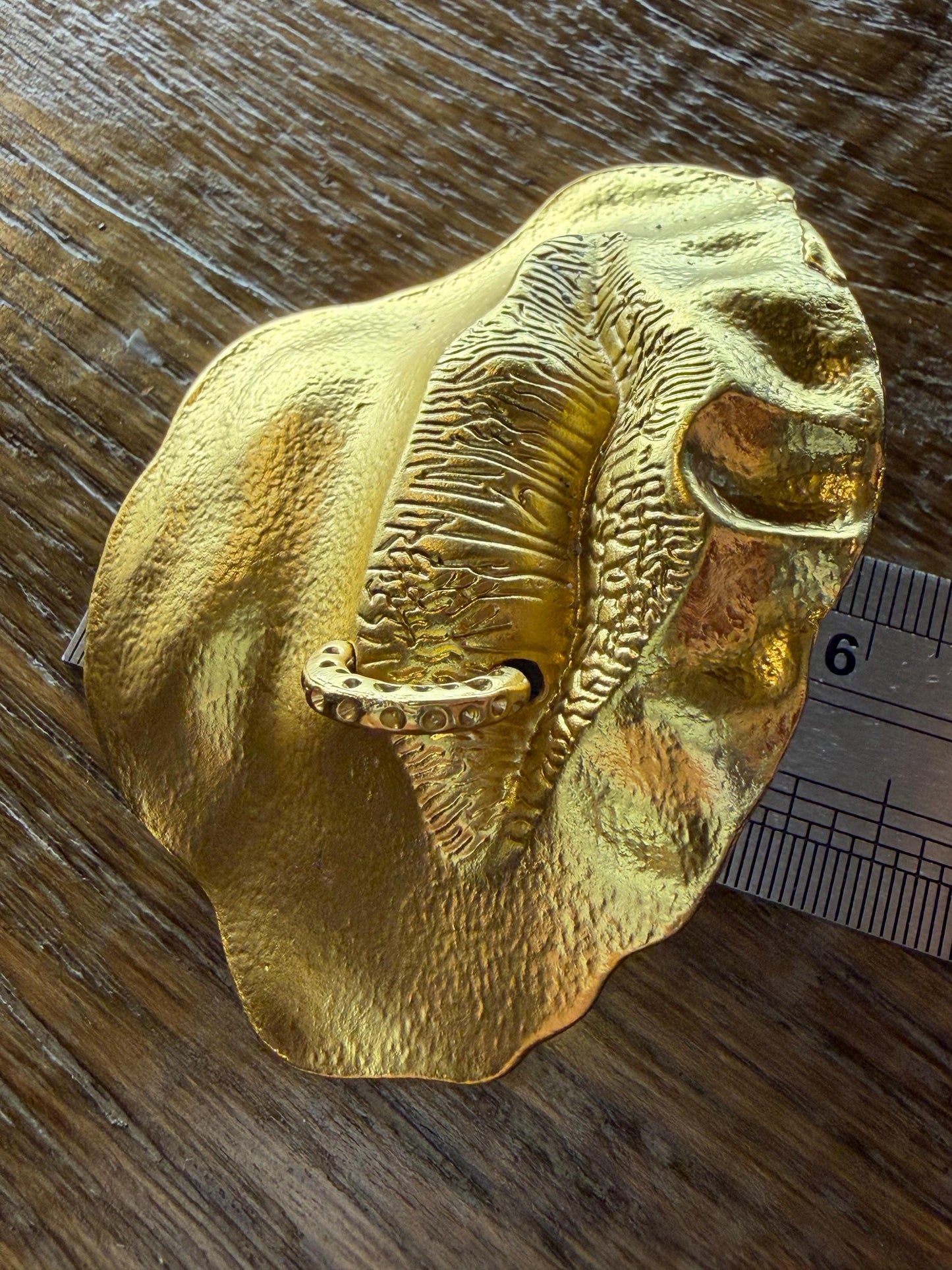Large Gold Mouth Brooch, Unusual FAN Design, Statement Brooch (8cm x 6cm)