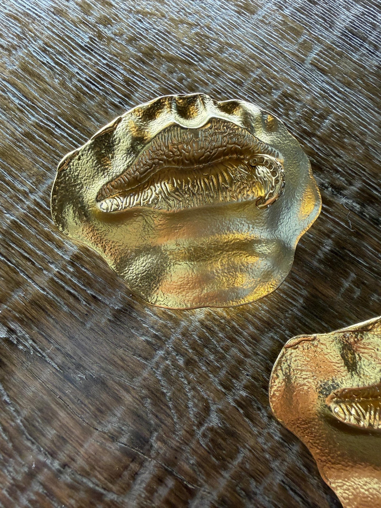 Large Gold Mouth Brooch, Unusual FAN Design, Statement Brooch (8cm x 6cm)