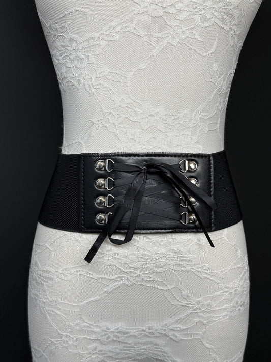 3” Belt-Wide Faux Leather Belt, Black Elastic Belt, Gift, Elasticated Belt, Stretch Belt, Corset Belt, D Ring Belt
