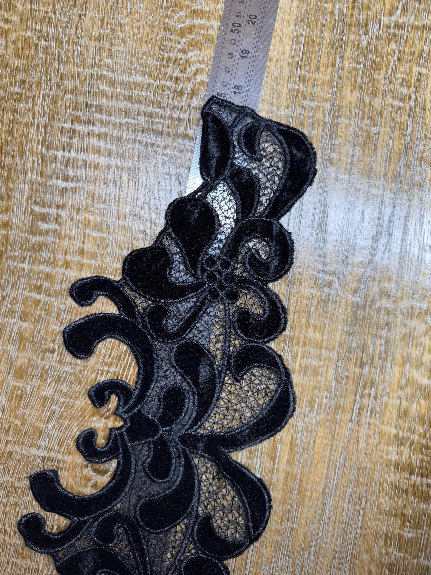 Black Velvet Lace Trim Applique, FAN Design, Sewing Embellishment