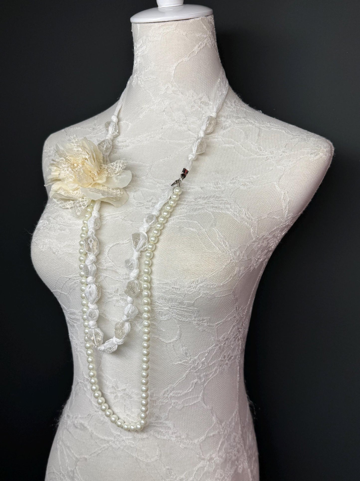 Pearl Necklace, Pearl Corsage Necklace, Bridal, Elegant, Gift, Handmade, Exclusive FAN Design, Necklace, Gift, Prom, Teen