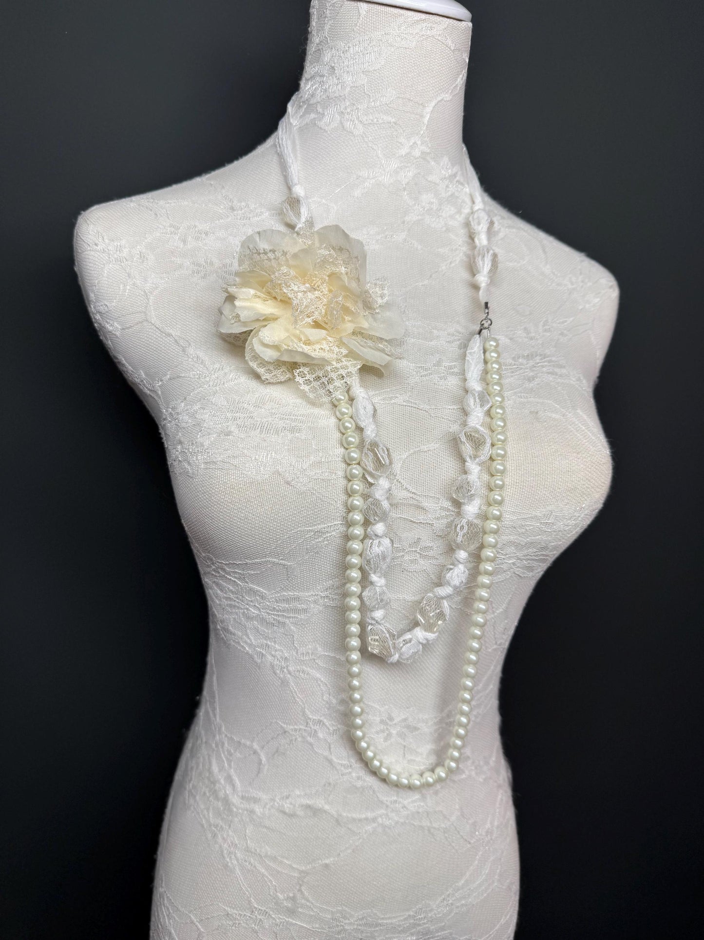 Pearl Necklace, Pearl Corsage Necklace, Bridal, Elegant, Gift, Handmade, Exclusive FAN Design, Necklace, Gift, Prom, Teen