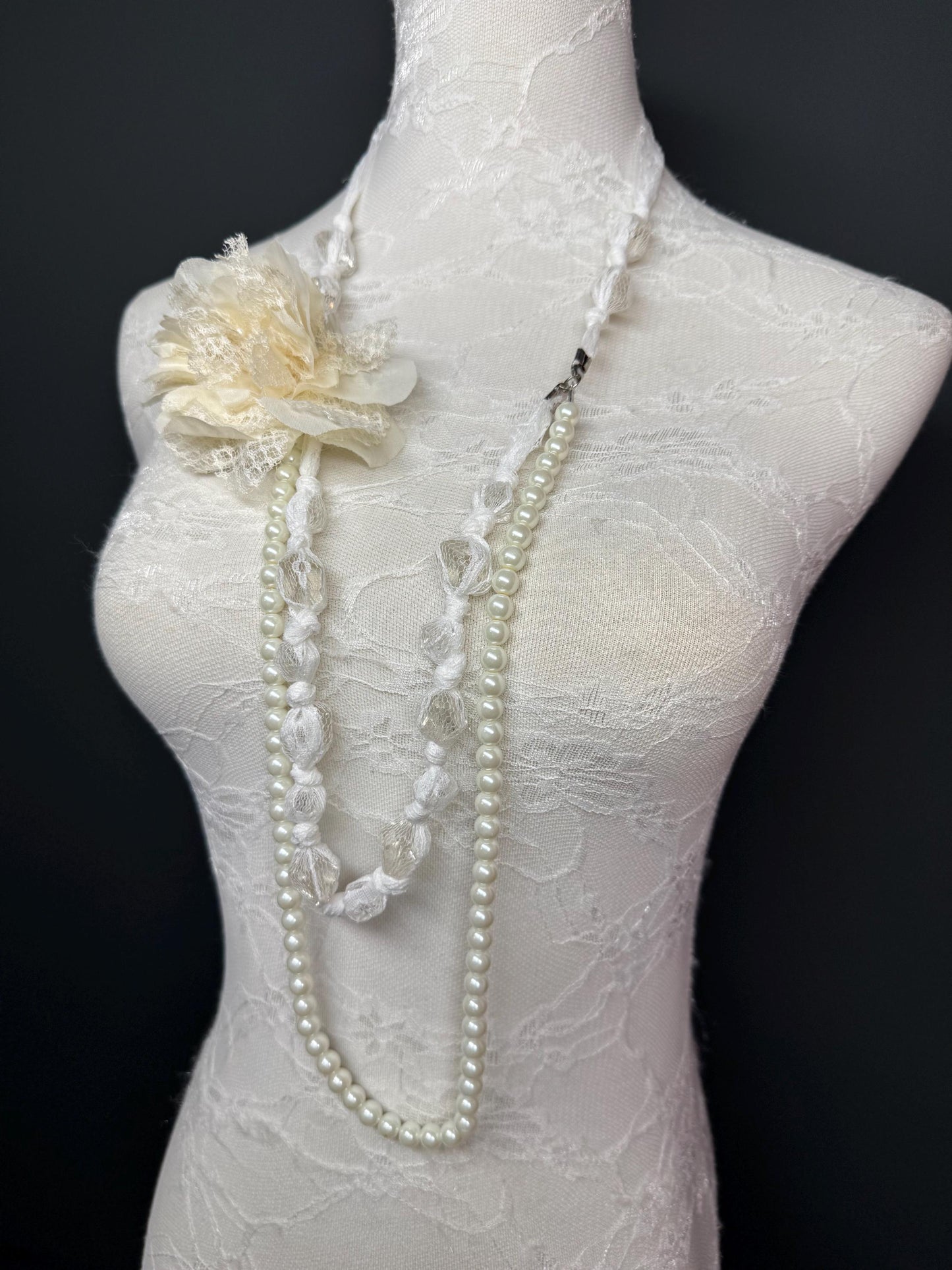 Pearl Necklace, Pearl Corsage Necklace, Bridal, Elegant, Gift, Handmade, Exclusive FAN Design, Necklace, Gift, Prom, Teen