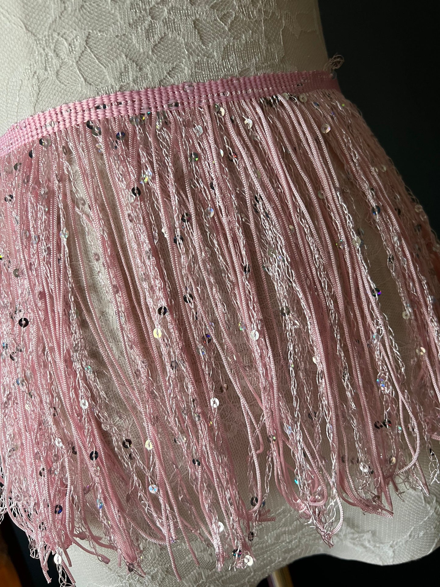 Light Pink Sequin Fringe: Iridescent Silver Sequins, 8 Inch