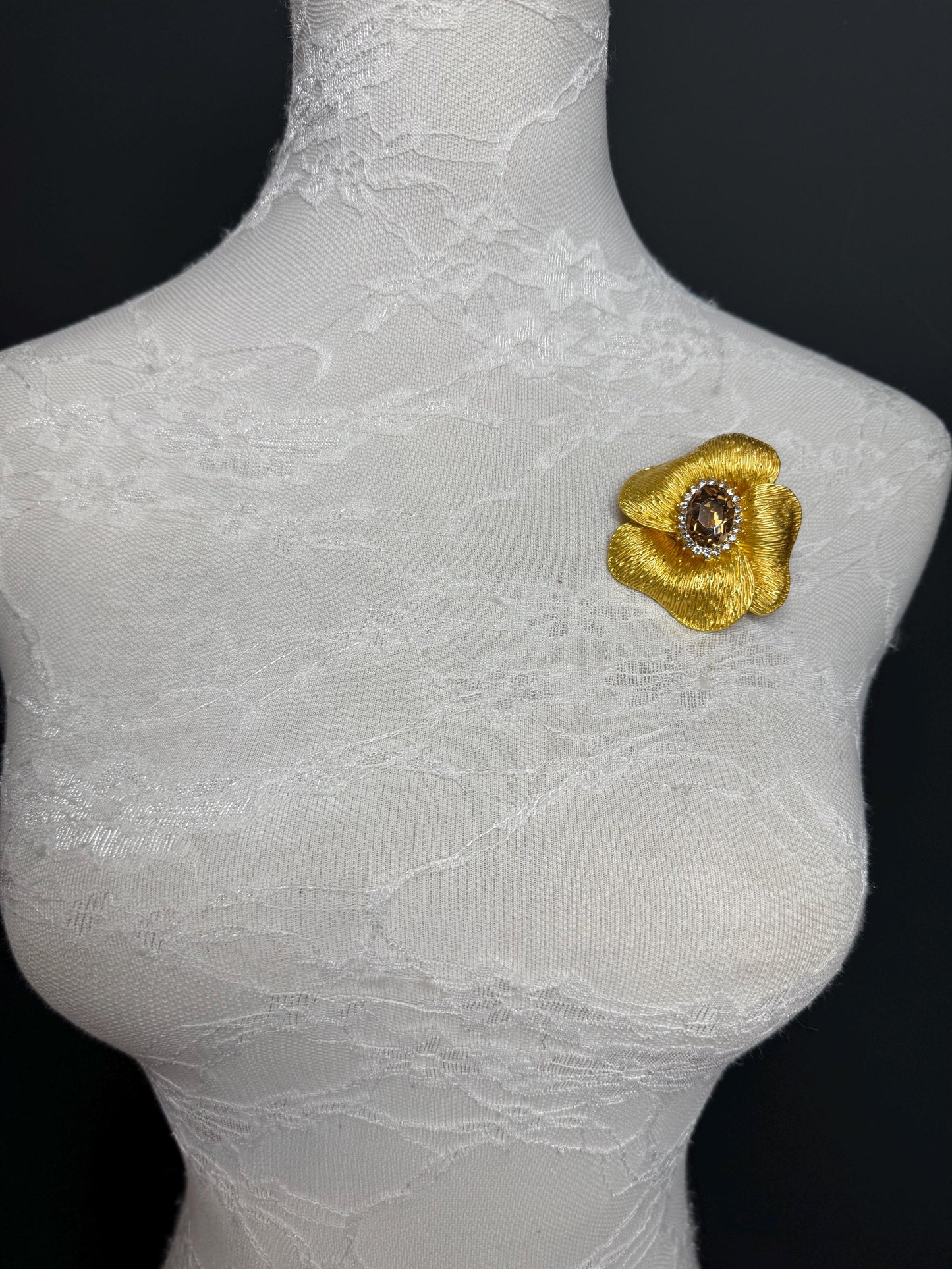 Flower Brooch, 3D Gold Brooch, Metal Pin on Brooch, Accessory, 2 1/4” Wide, Gift, FAN Design, Brooches, Festival, High Quality