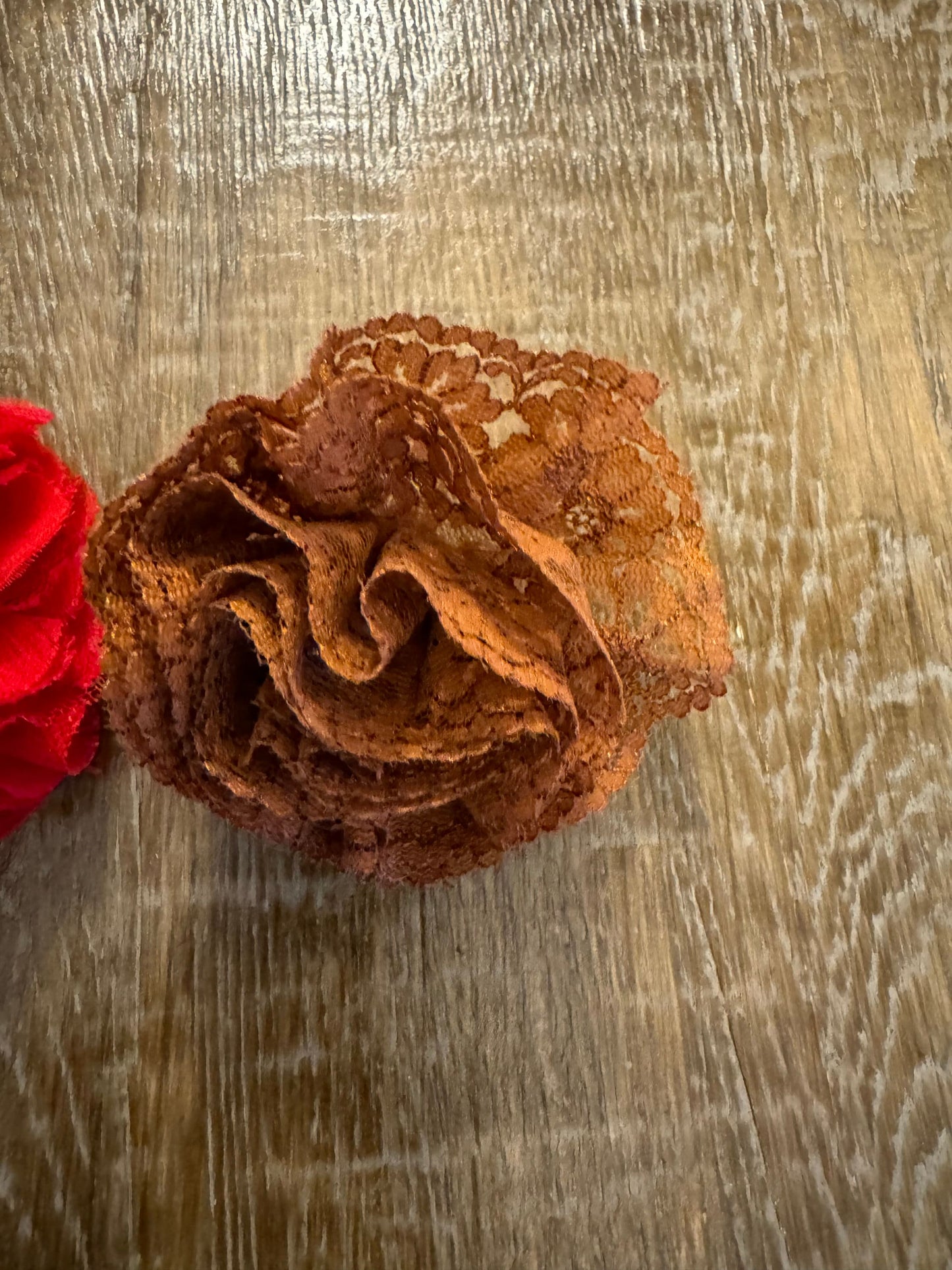 Handmade Lace Corsage Flower, Brown Rust Brooch, Pin On Design