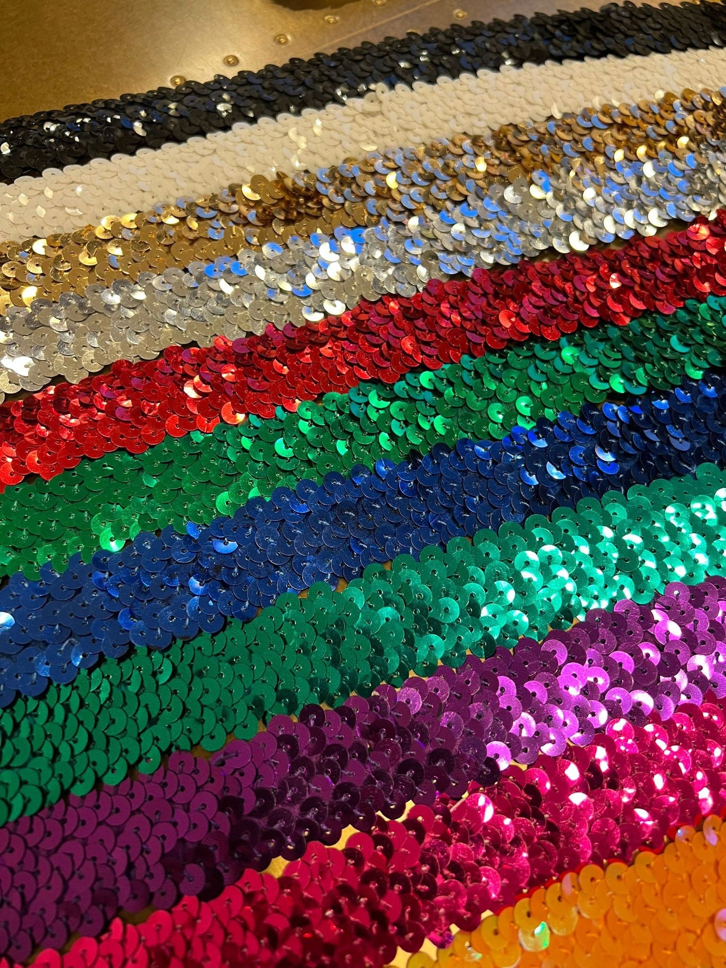 30mm Wide 3-Row Sequin Elastic Trim, Costume & Craft Supplies, Stretch Sequins, Fashion, Colours