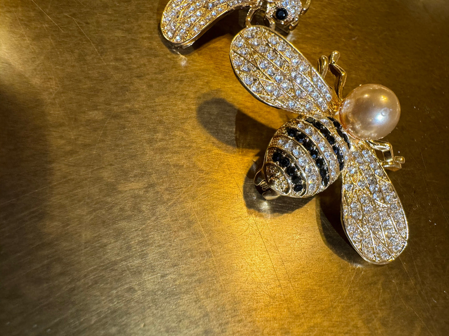 Bee Pin on Brooch, Diamanté & Pearl, Gift, Elegant Brooch, 5cm x 3cm, 2” Wide, Brooch, Elegant