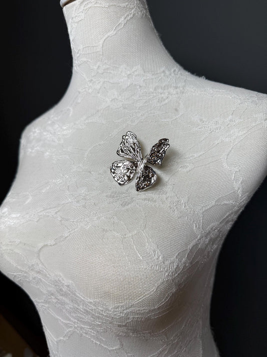Butterfly Metal Brooch, Silver Brooch, Pin on, Accessory, 2” Wide, Gift, FAN Design, Brooches, Festival