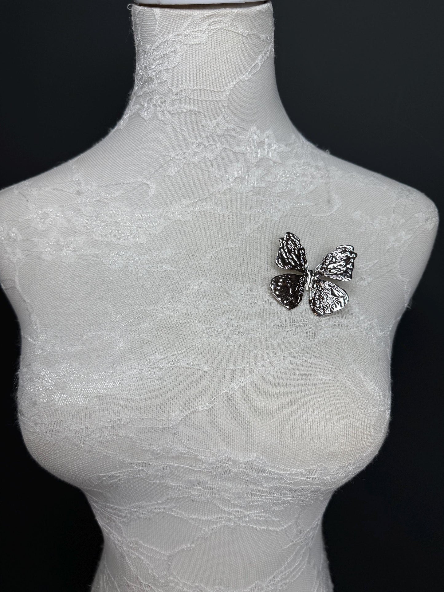 Butterfly Metal Brooch, Silver Brooch, Pin on, Accessory, 2” Wide, Gift, FAN Design, Brooches, Festival